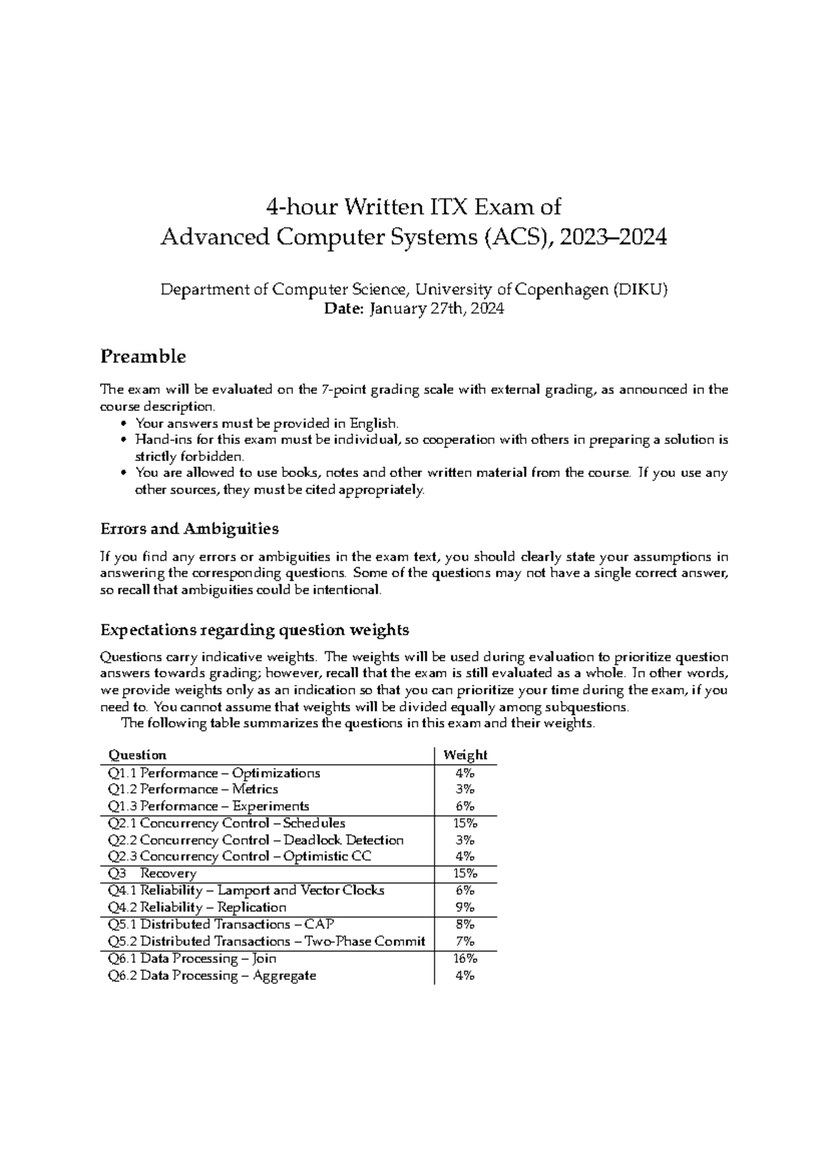 ACS Written ITX Exam 2024: Advanced Computer Systems - Studocu