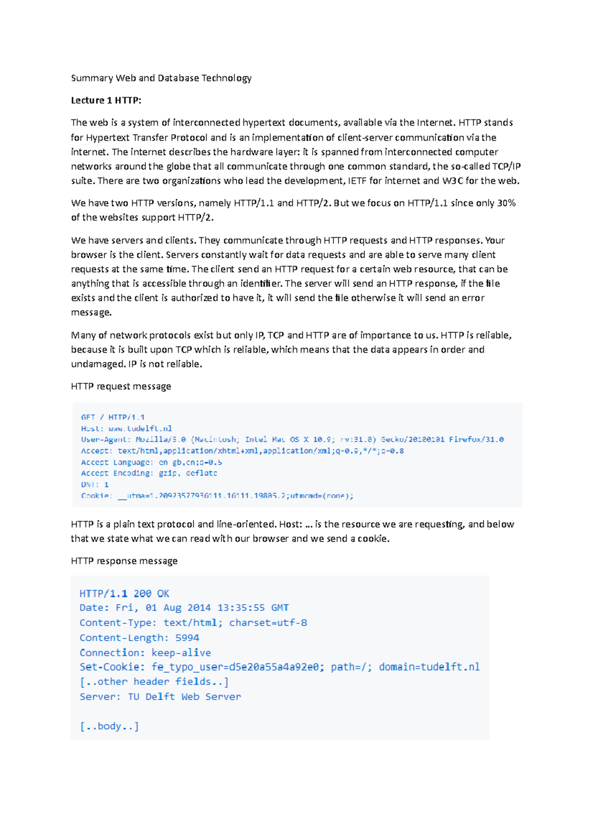 Summary of Web & Database Tech (Course Code: CS101) - Lecture Notes ...