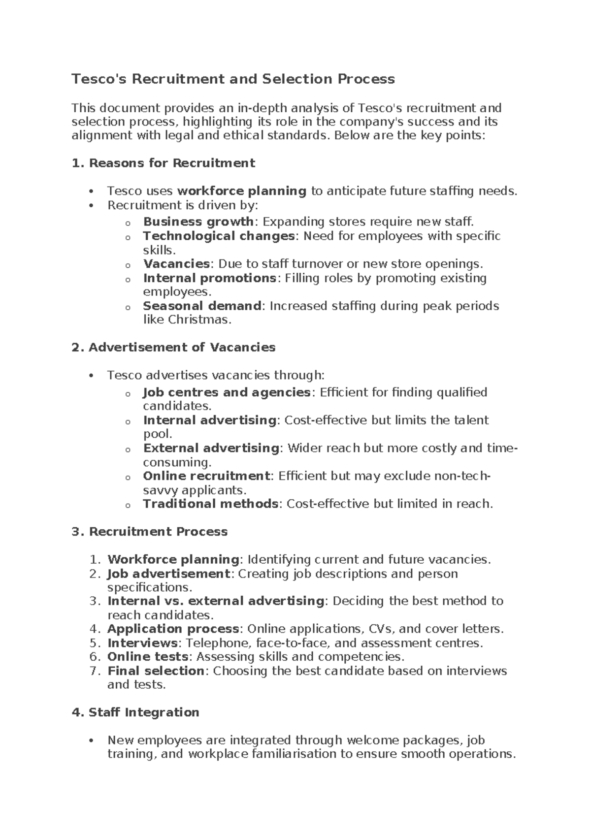 Tesco Recruitment & Selection Process Analysis - Assignment - Studocu