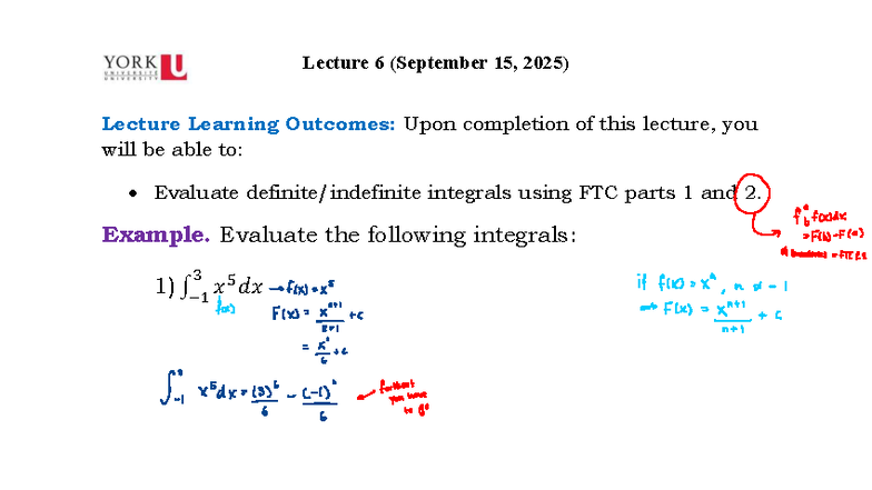 Lecture 6: Evaluating Integrals Using FTC - Learning Outcomes - Studocu