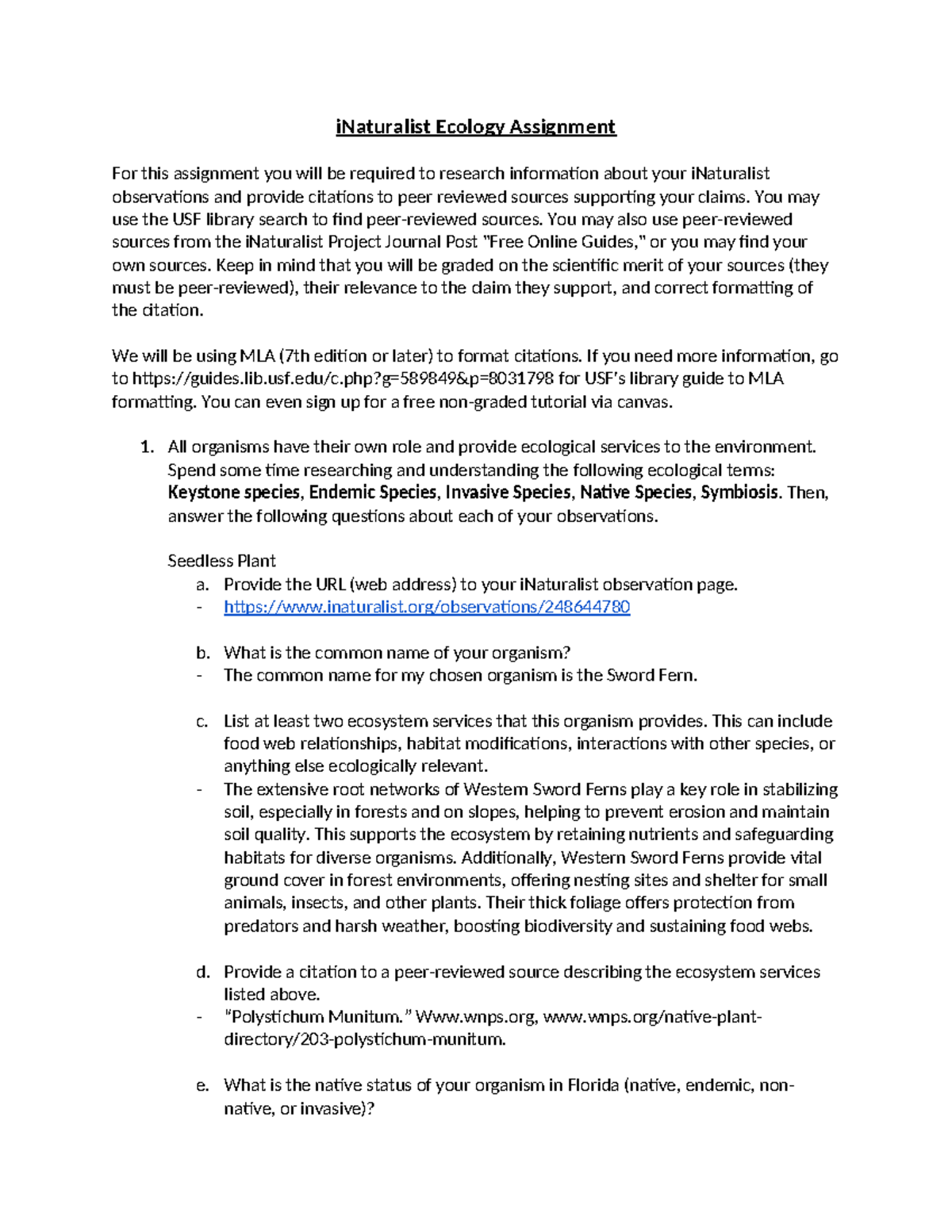 Ecology Assignment - iNaturalist - iNaturalist Ecology Assignment For ...