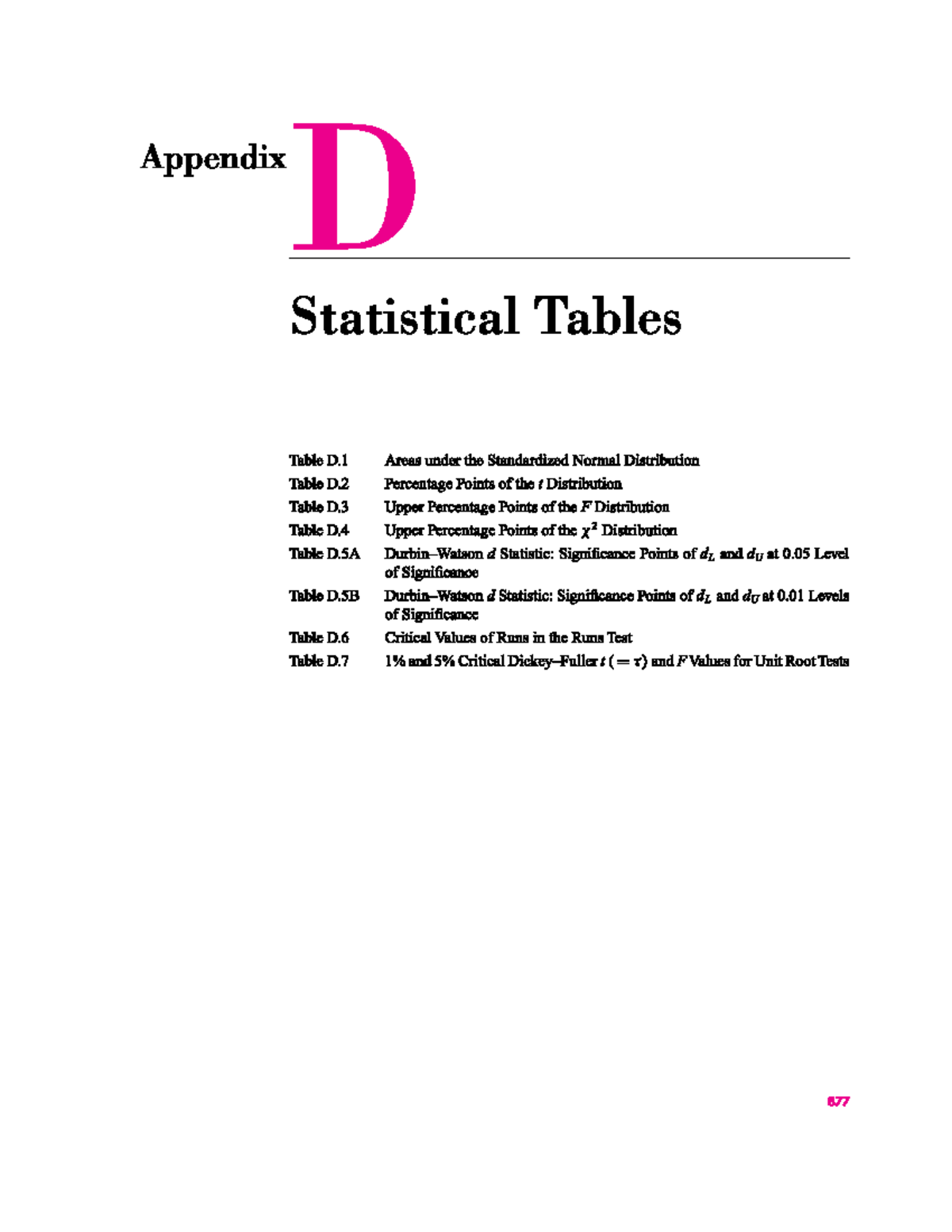 Appendix D - Statistical Tables for Applied Econometrics (Post Grad ...