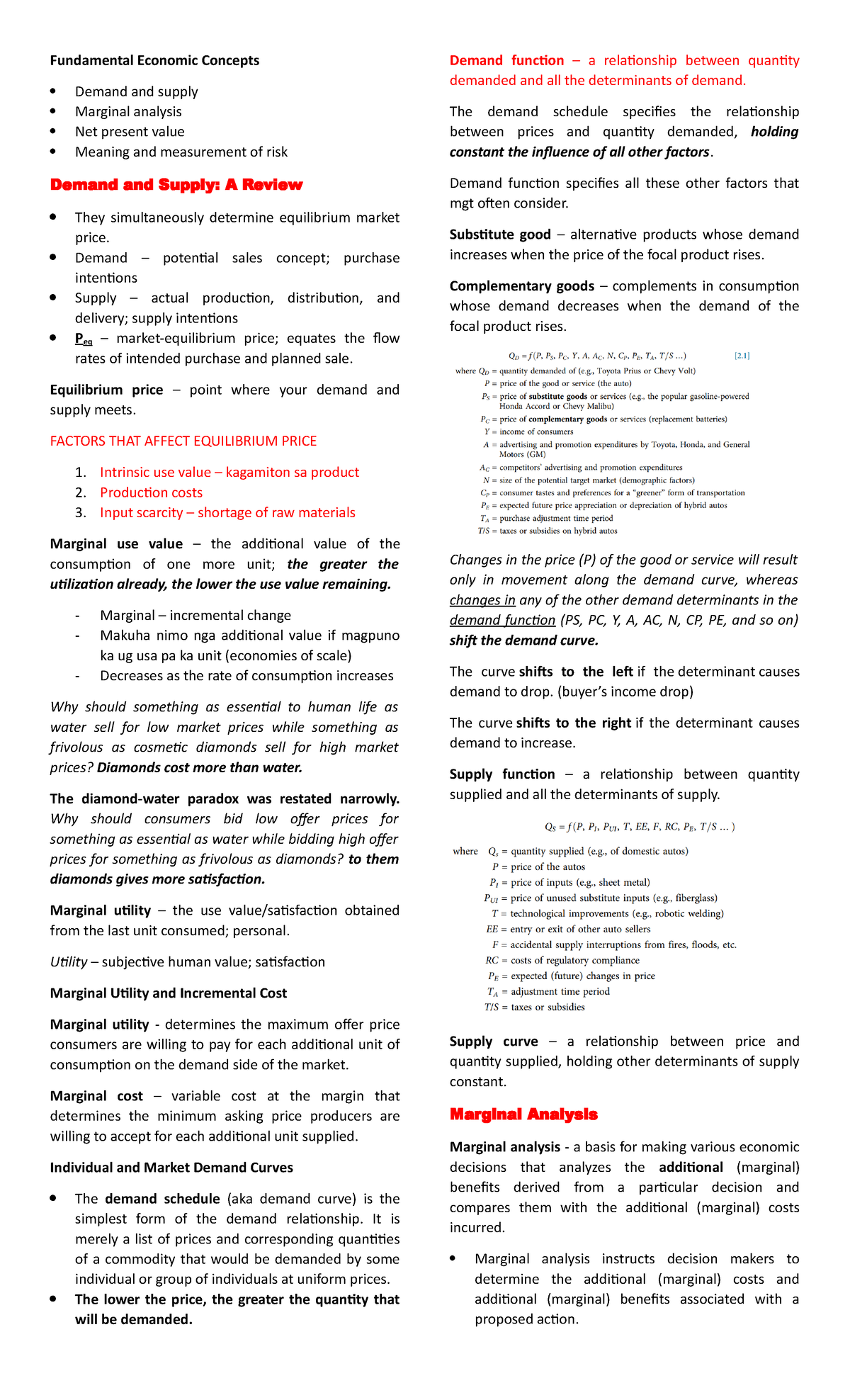 Ch. 2 Fundamentals of Economic Concepts: Demand, Supply, and Risk - Studocu