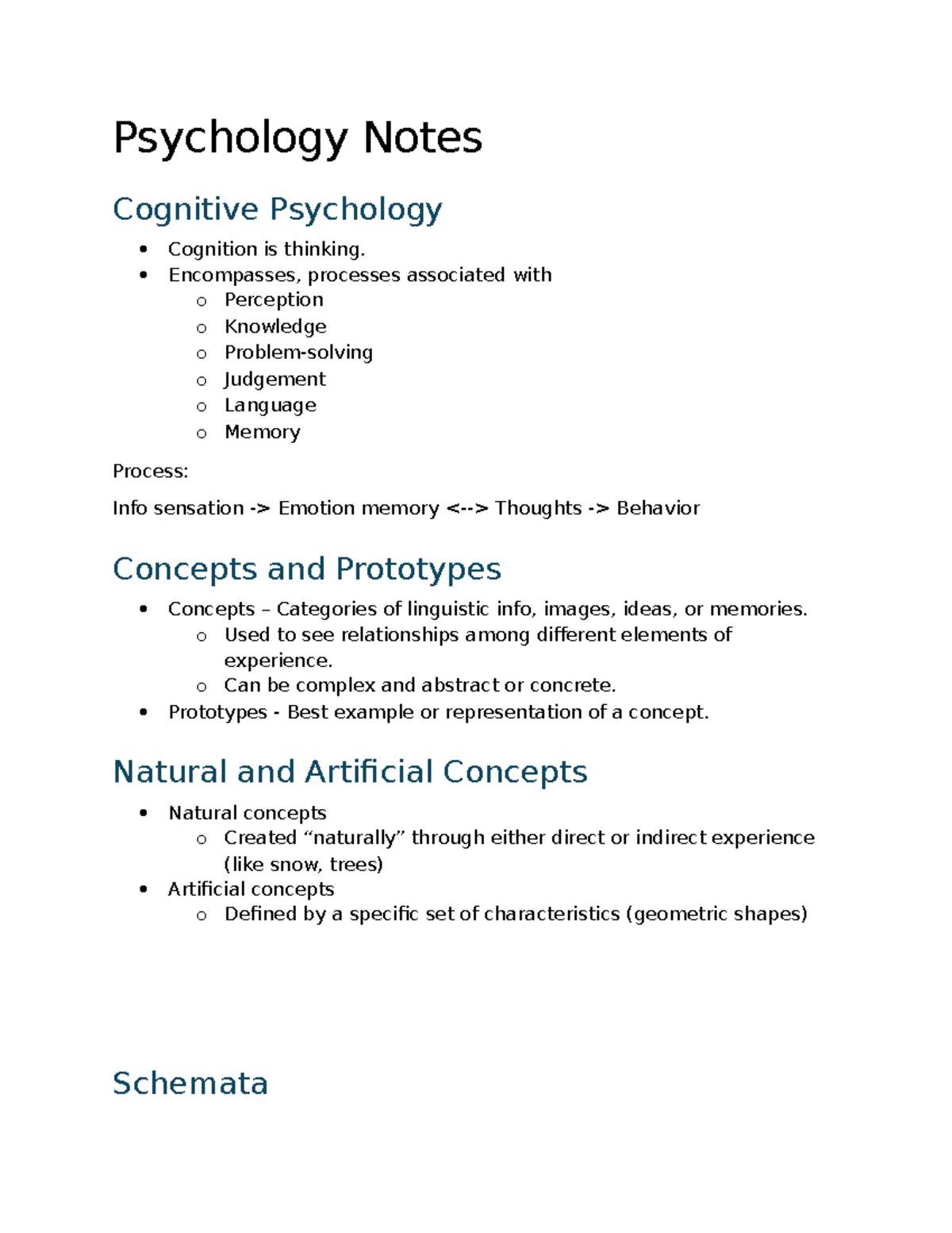 Cognitive Psychology Notes (PSY 101): Concepts, Language & Problem ...