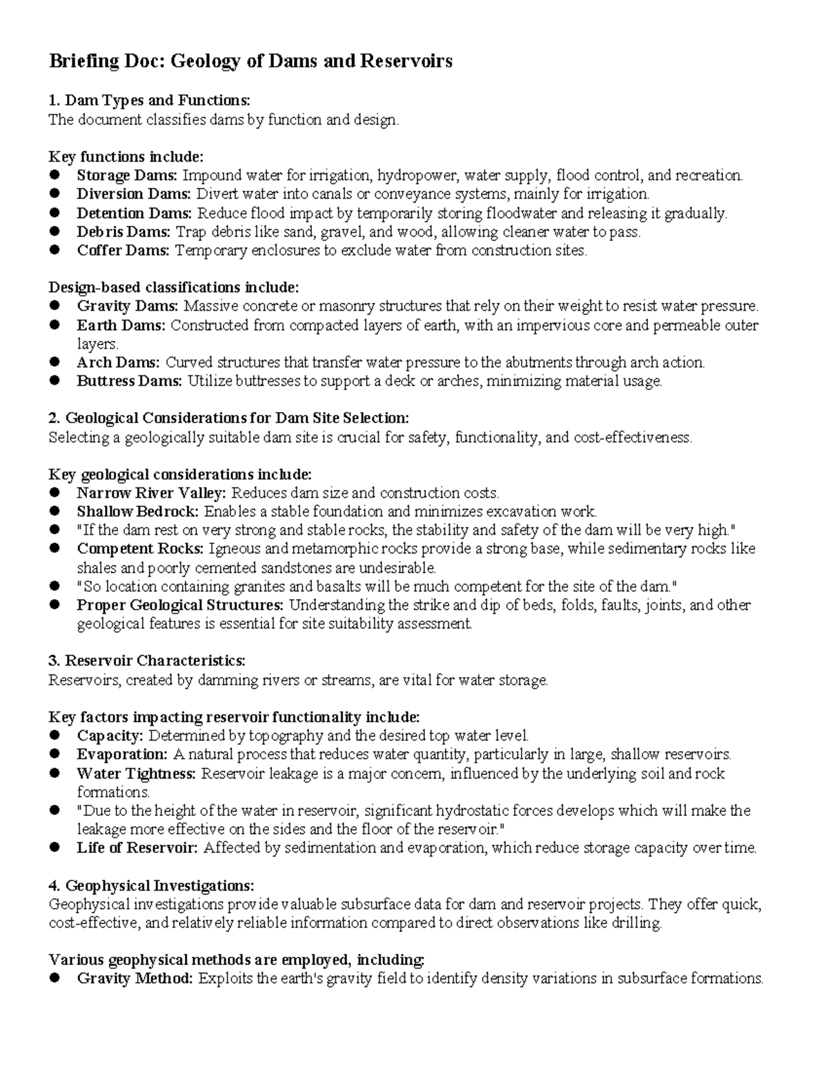 Briefing Geology of Dams and Reservoirs - Briefing Doc: Geology of Dams ...