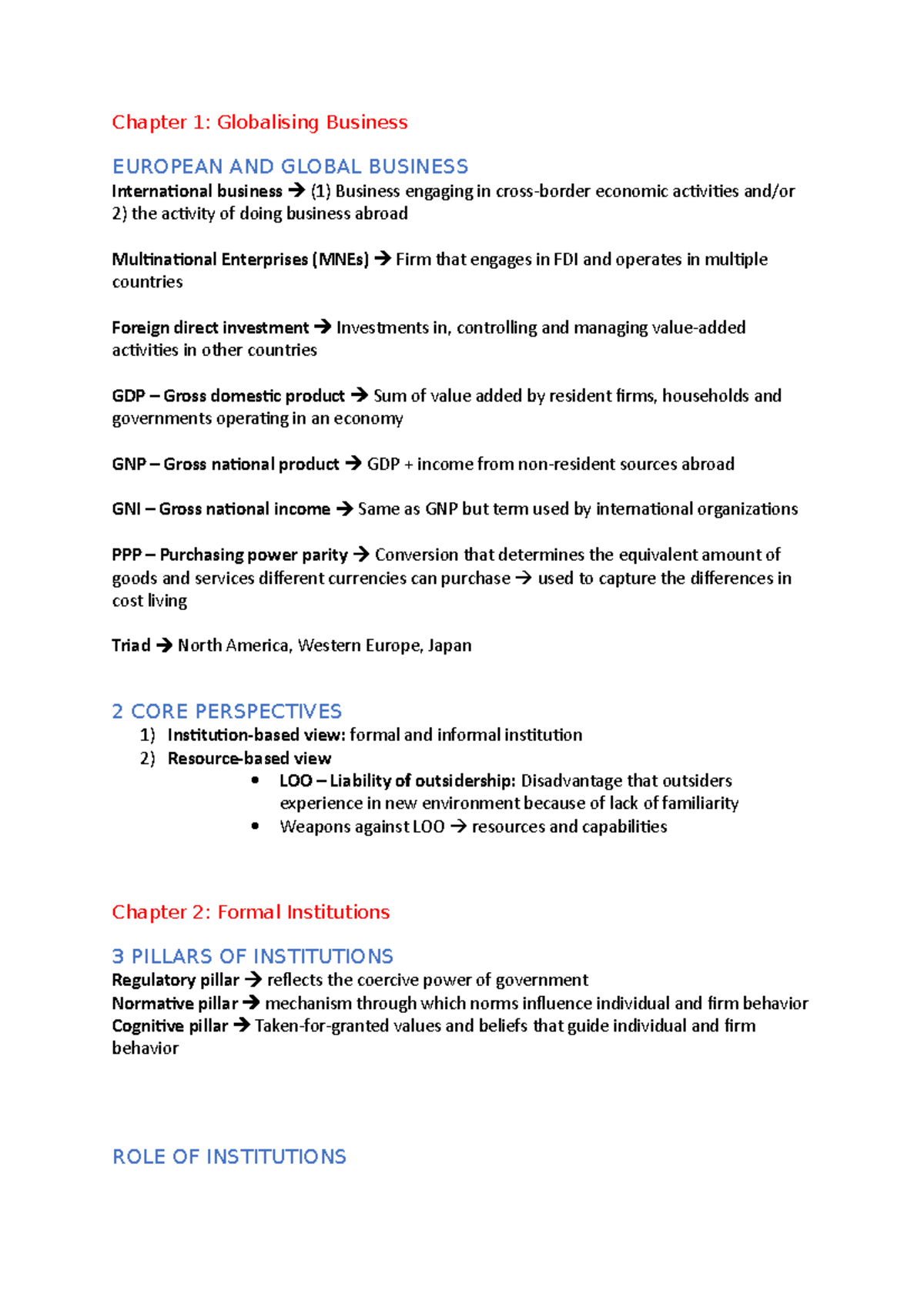 Global Business Exam Summary: Key Concepts and Institutions - Studeersnel