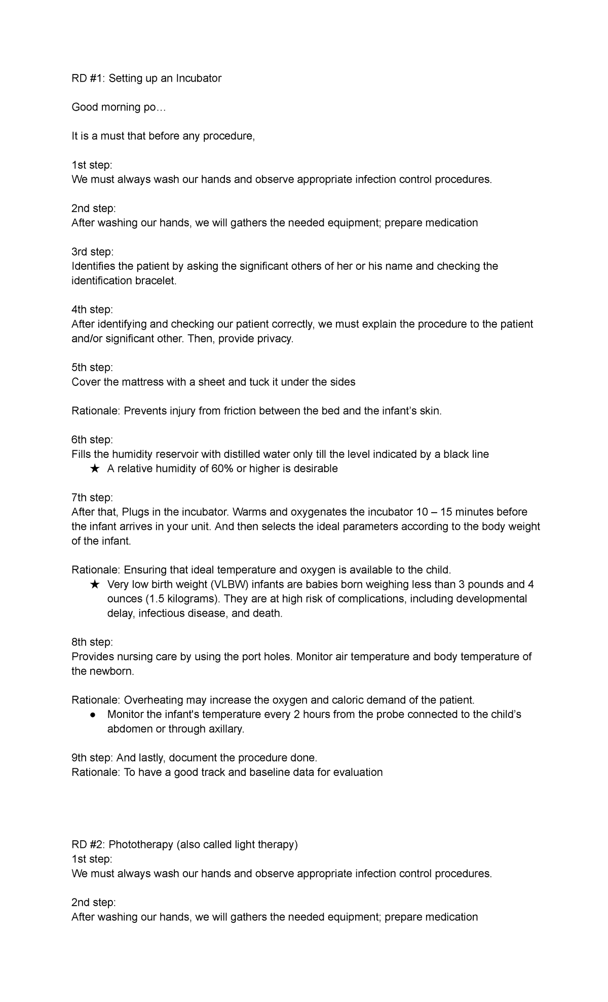 Retdem Script 2ND SEM - RD #1: Setting up an Incubator Good morning po ...