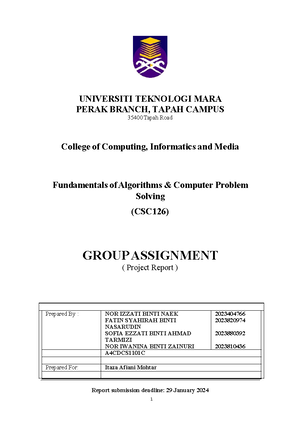 Group Project - Instruction - CSC402: Programming I Due date: Week 9 ...