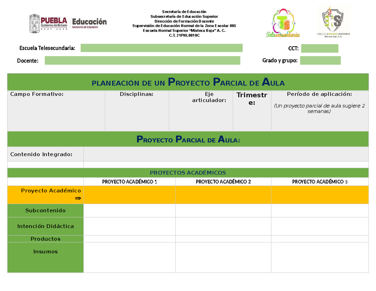 Planeación de Proyecto Parcial de Aula - Telesecundarias 21PNL0010C ...