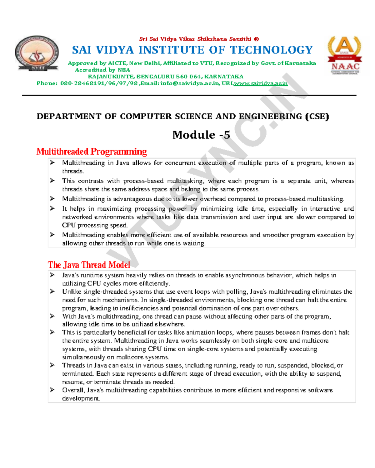 CSE Module 5: Multithreading in Java - Concepts and Implementation ...