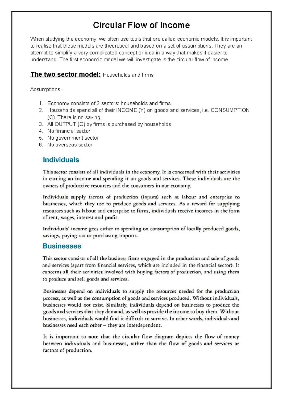 2.1 Circular Flow of Income: Understanding Economic Models - Studocu