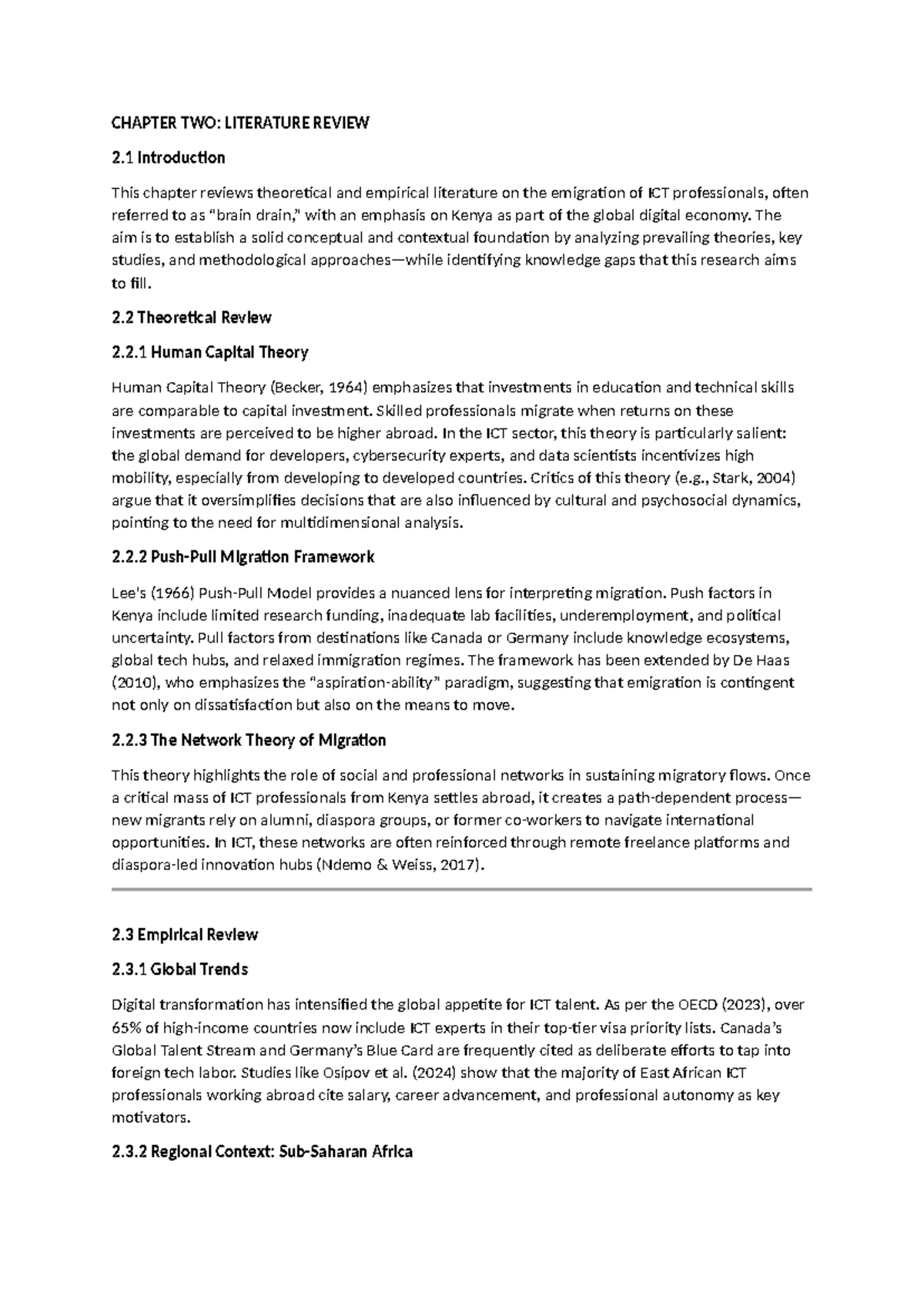 CHAPTER 2: LITERATURE REVIEW ON ICT EMIGRATION IN KENYA - Studocu
