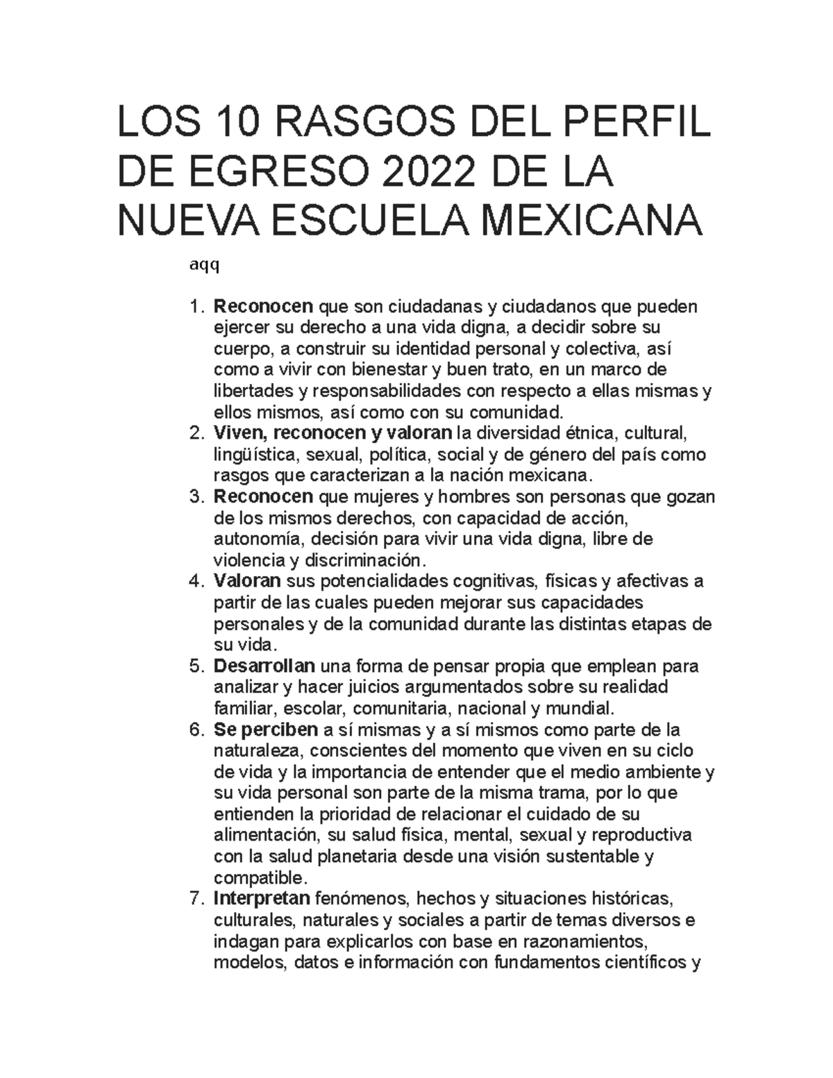LOS 10 RASGOS DEL PERFIL DE EGRESO 2022 - NUEVA ESCUELA MEXICANA - Studocu