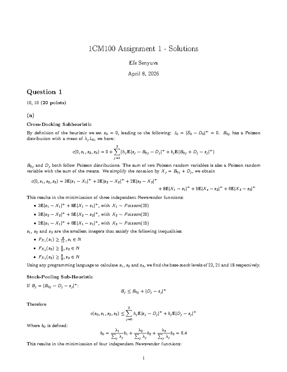 1CM100 Assignment 2 Solutions - Detailed Analysis and Calculations ...
