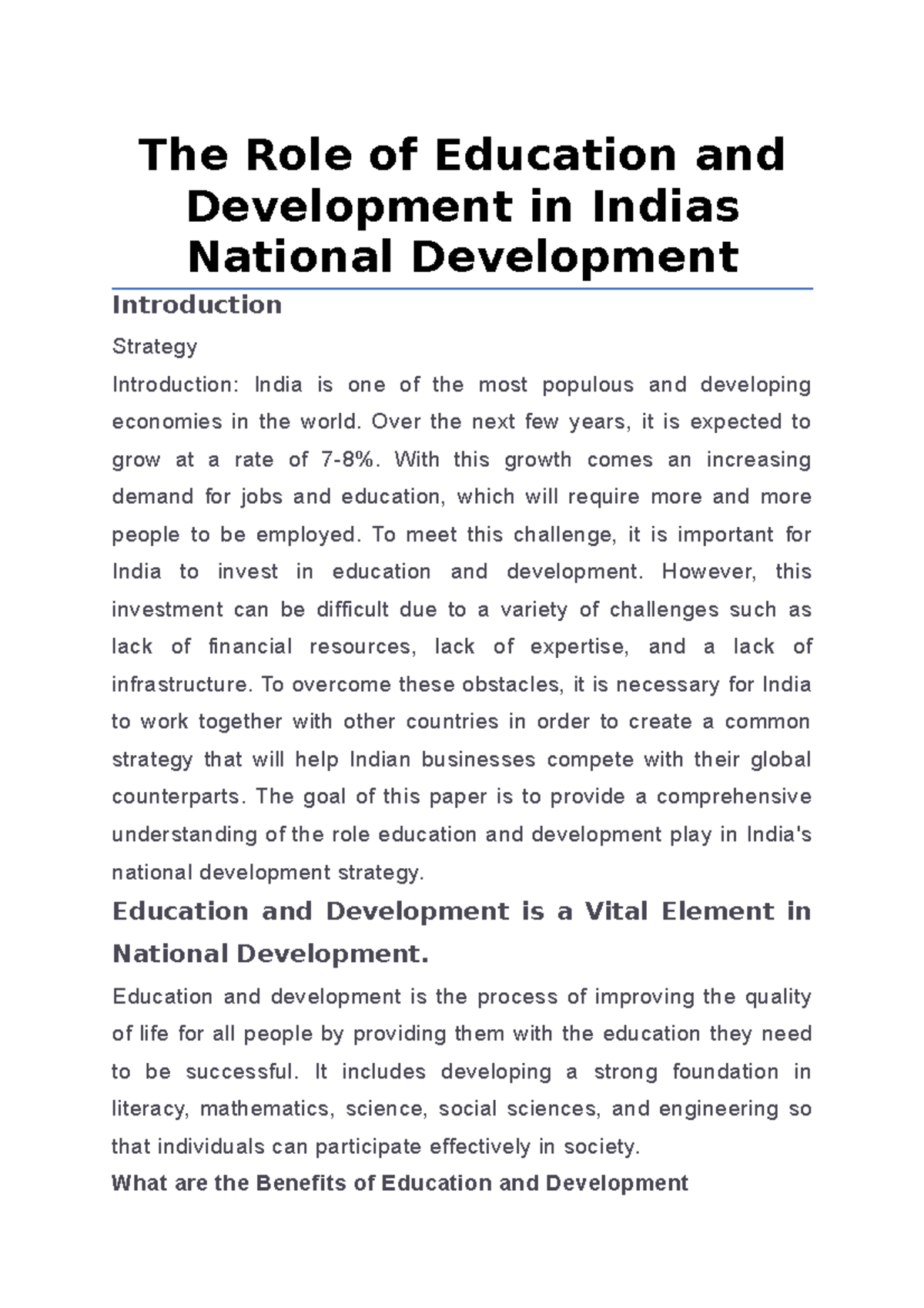 India's National Development: The Crucial Role of Education & Growth ...