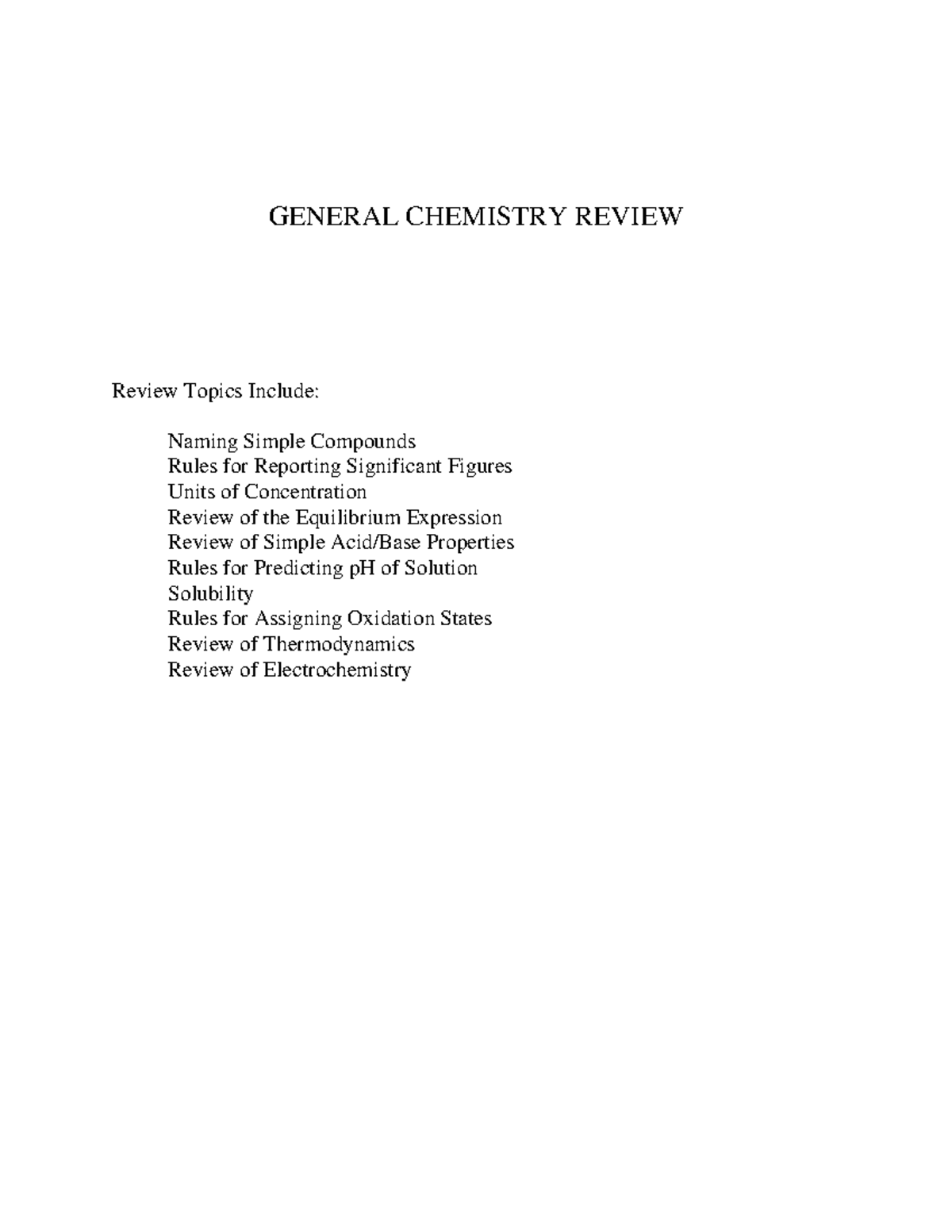 GENERAL CHEMISTRY REVIEW (CHEM 101) - Key Topics & Concepts - Studocu