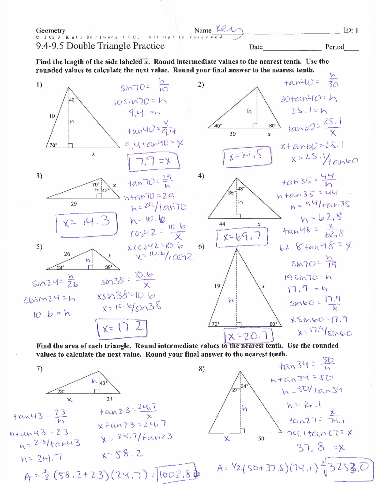 9.4-9.5 Double Triangle Practice Key - e~~ery K u t a s O f t w a r e L ...
