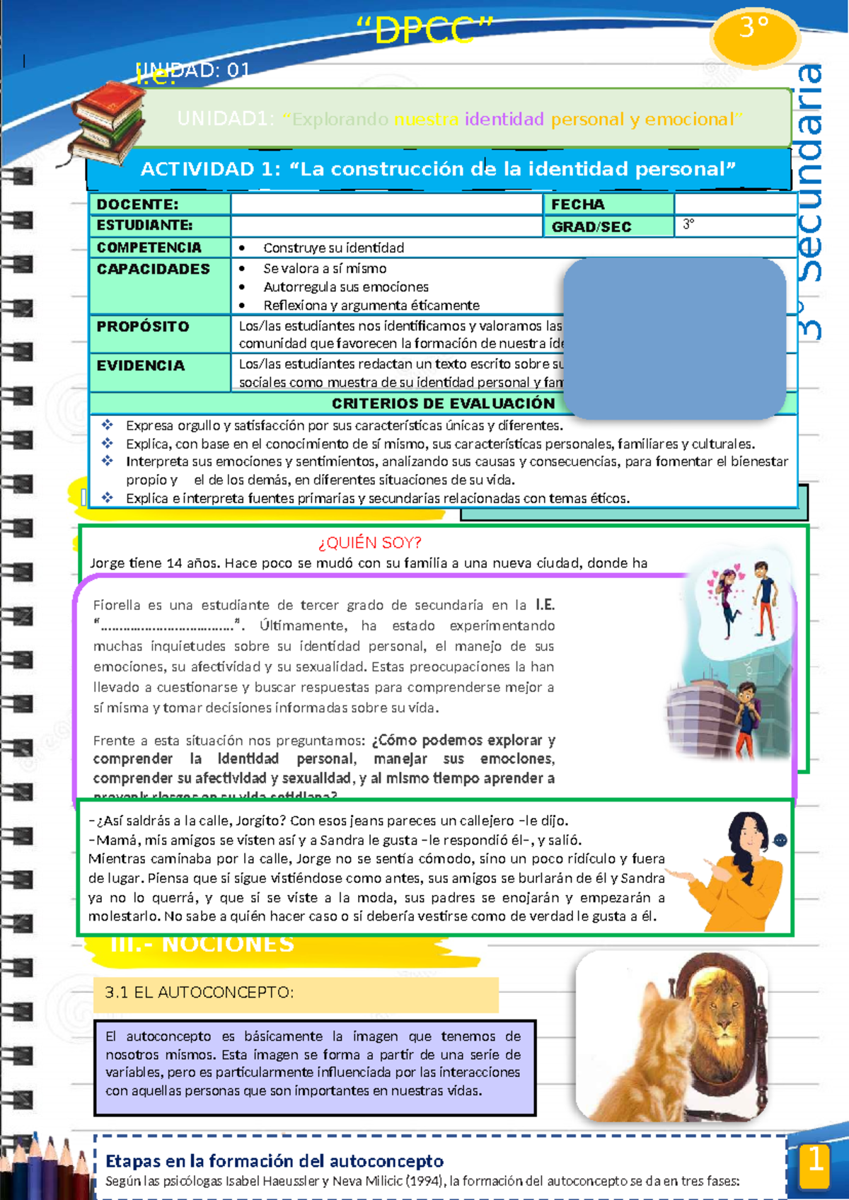 3° DPCC - ACTIVIDAD 01: Construcción de la Identidad Personal - Studocu