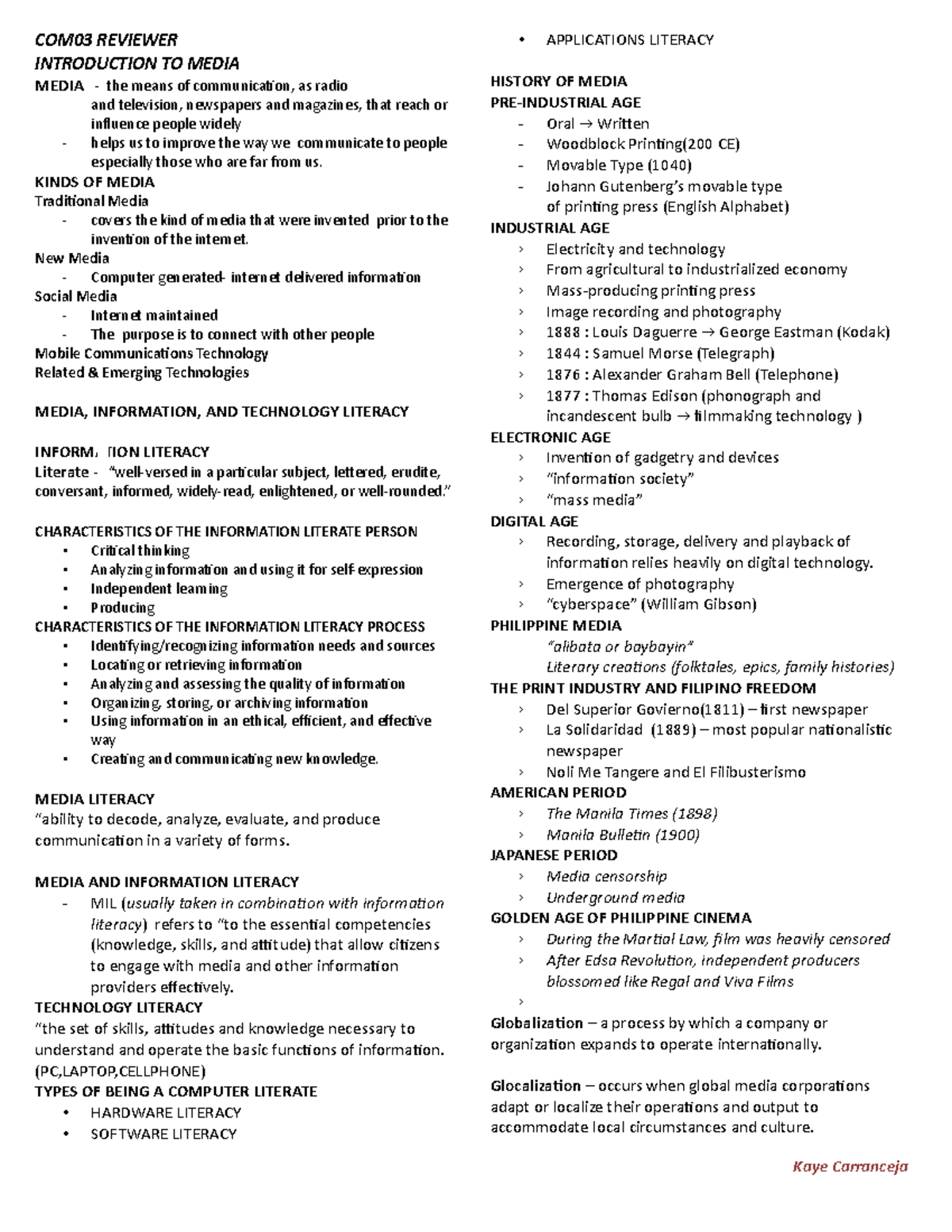 COM03 - Comprehensive Reviewer on Media & Information Literacy - Studocu
