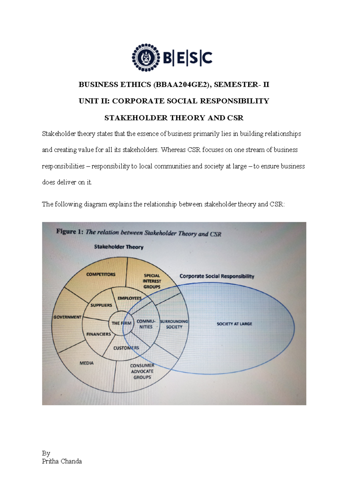 Corporate Social Responsibility and Stakeholder Theory (BBAA204GE2 ...