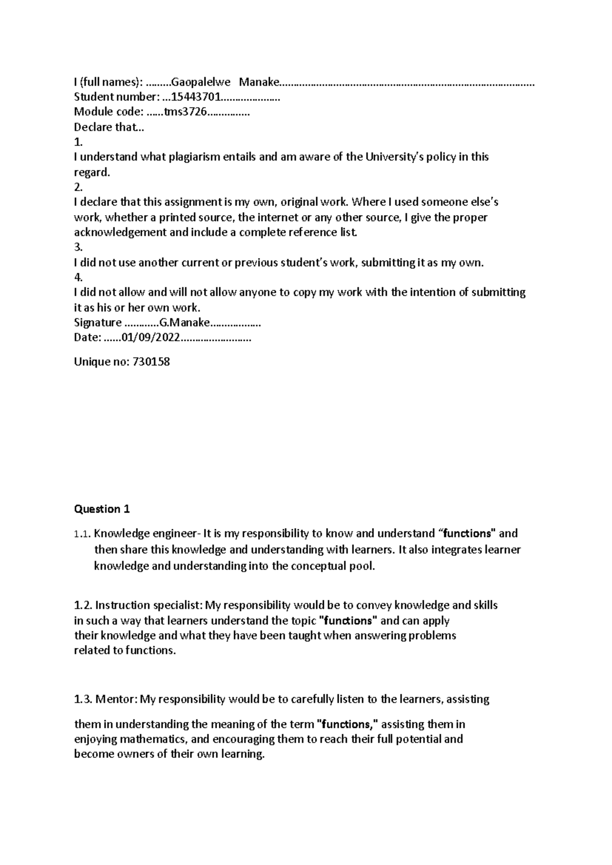 TMS3726 Assignment 4 - Understanding Functions and Data Handling - Studocu
