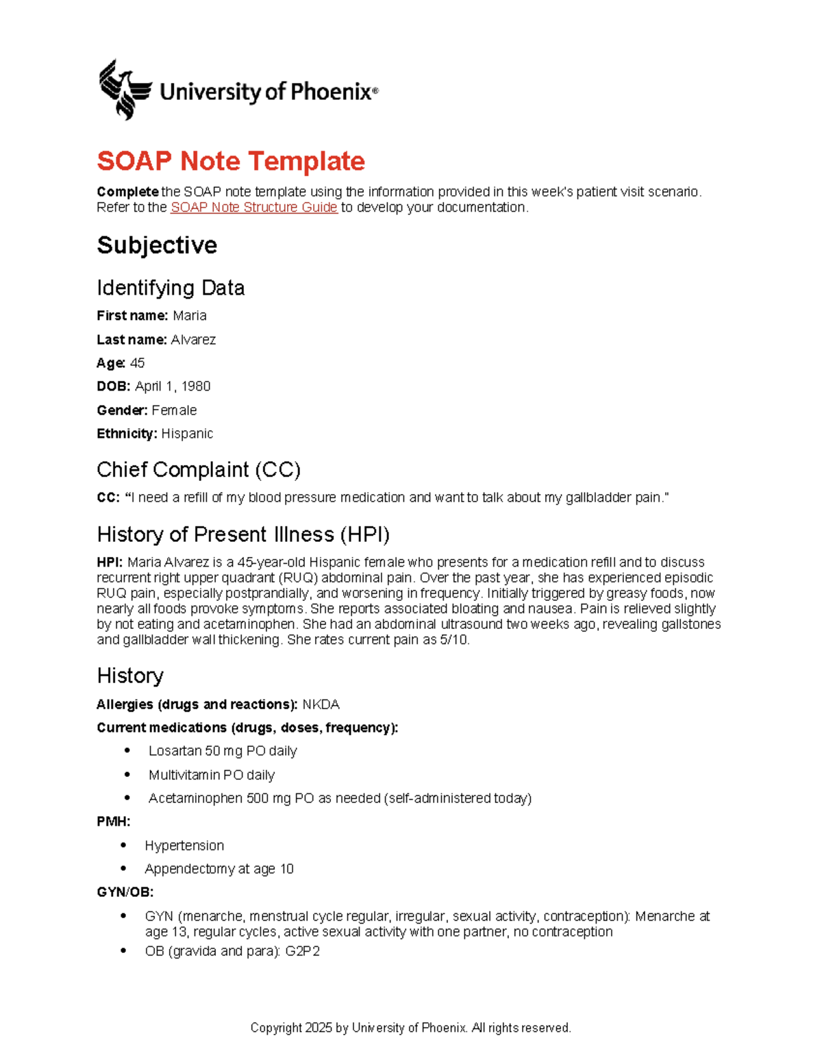 Week 7 - SOAP Note for Patient Maria Alvarez (NUR 123)