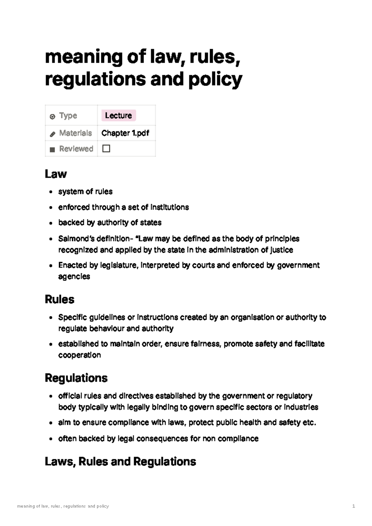Module 1: Meaning of Law, Rules, Regulations, and Policy - Lecture ...
