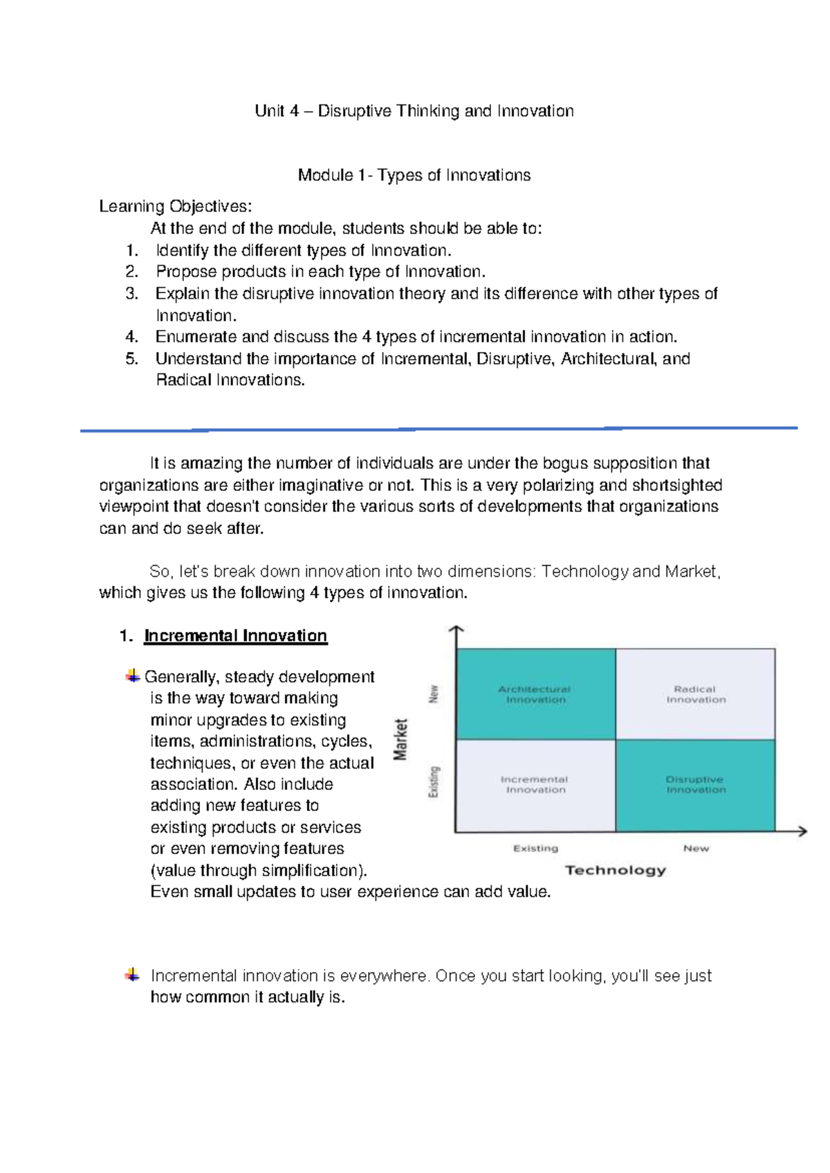 Unit 4: Disruptive Thinking & Innovation - Types of Innovations ...