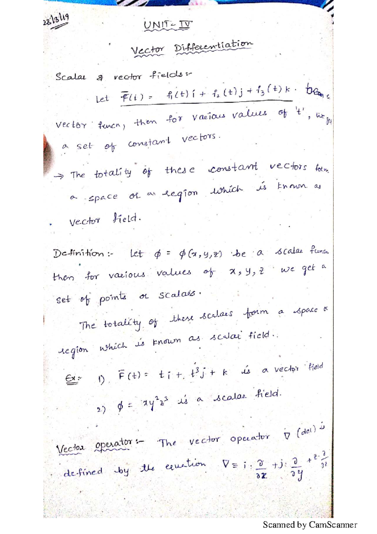 Vector Differentiation and Fields: M2 Unit 4 Study Notes - Studocu