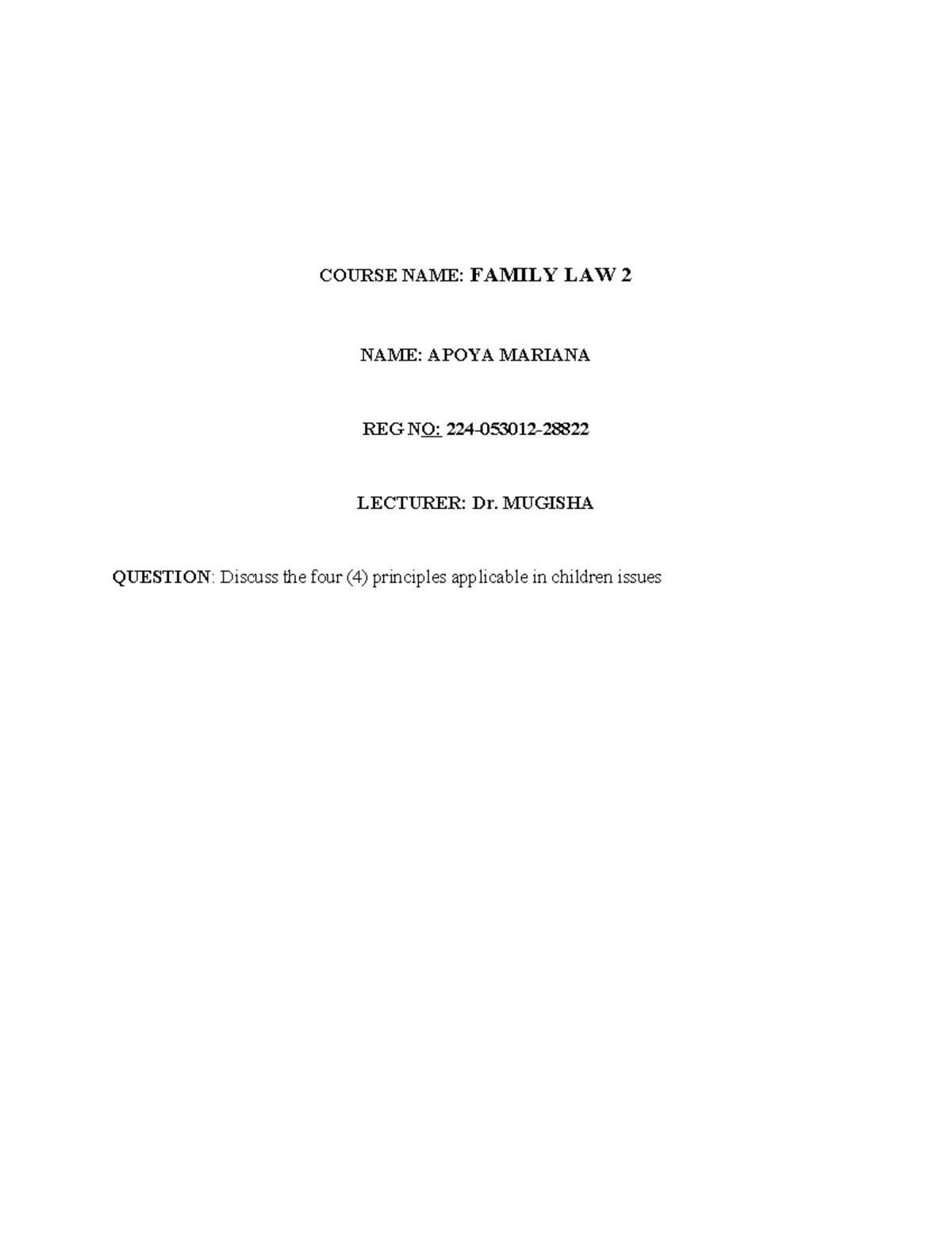 FAMILY LAW 2: Principles in Children's Issues - Apoya Mariana - Studocu