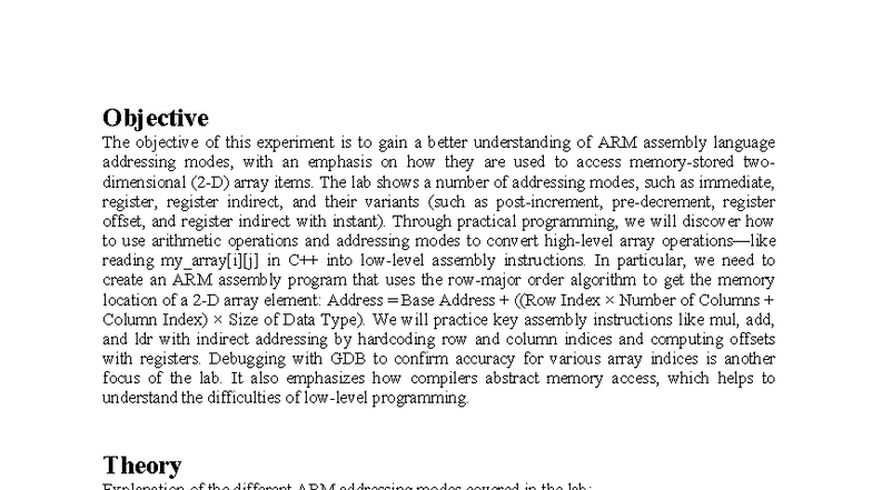 Lab 3 Report: ARM Assembly Addressing Modes for 2D Arrays - Studocu