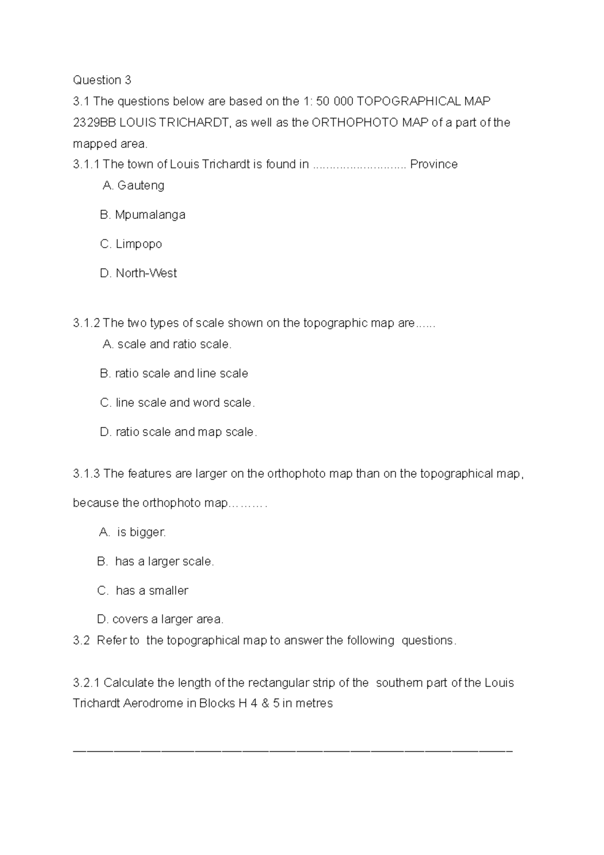 Map Work Questions on 1:50 Topographical Map 2329BB - Studocu