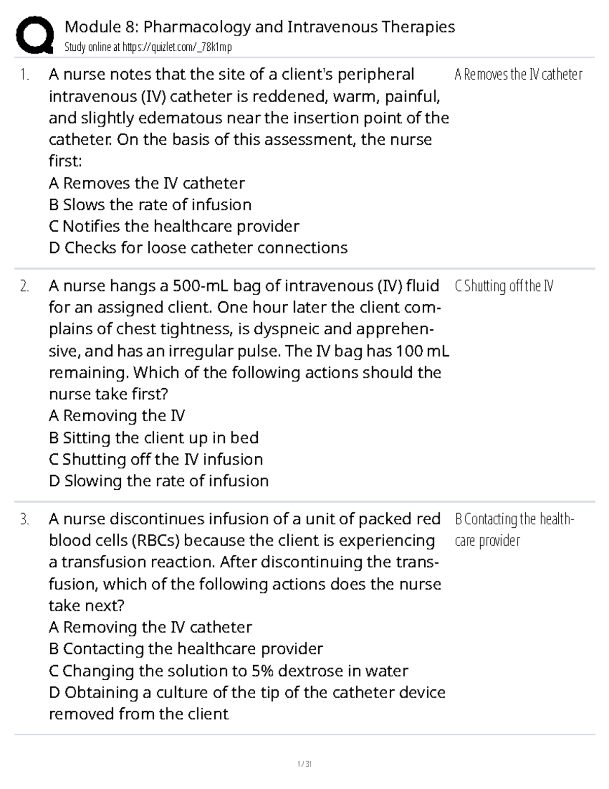 Module 8: Pharmacology and IV Therapies Exam Review - Studocu