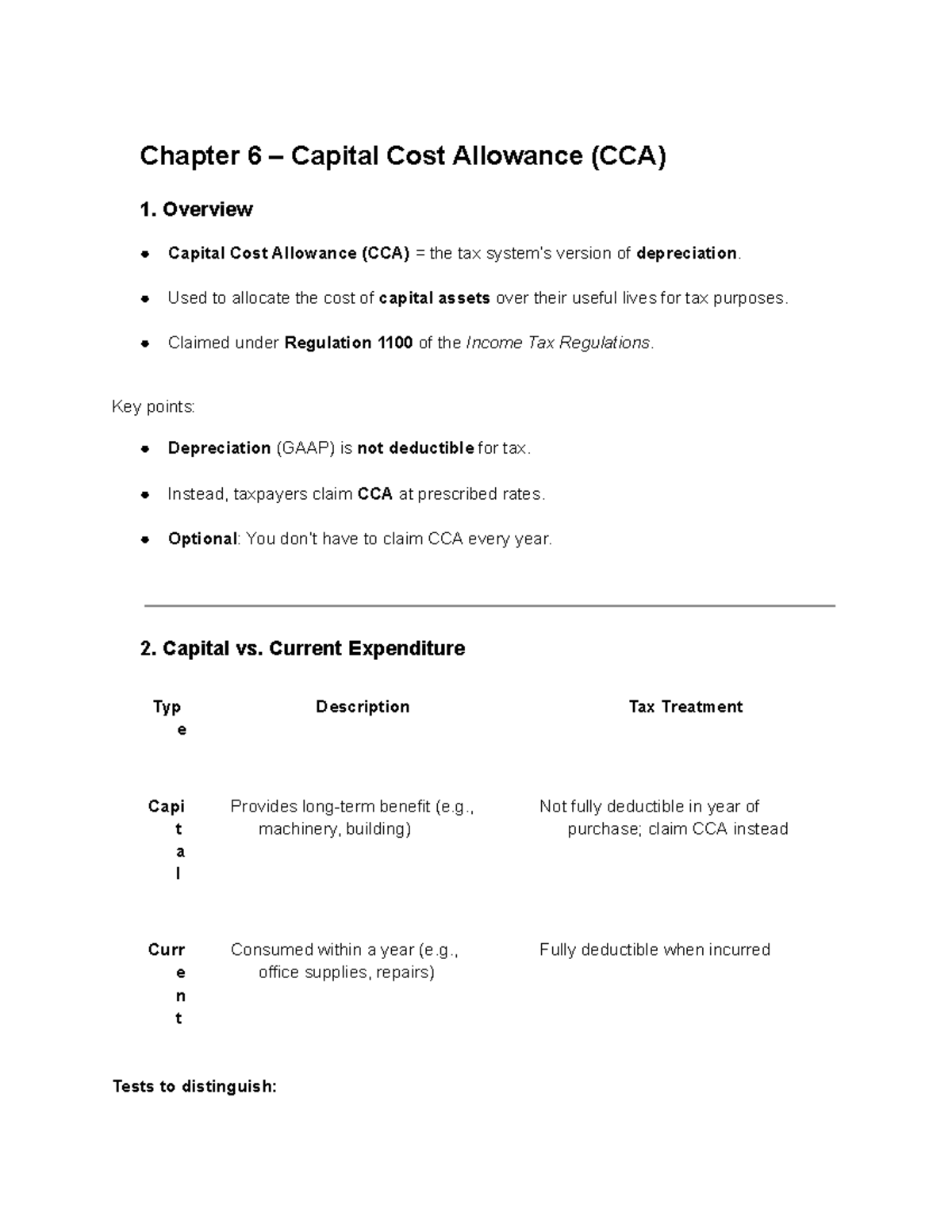 MGT 101: Chapter 6 - Capital Cost Allowance (CCA) Overview and Key ...