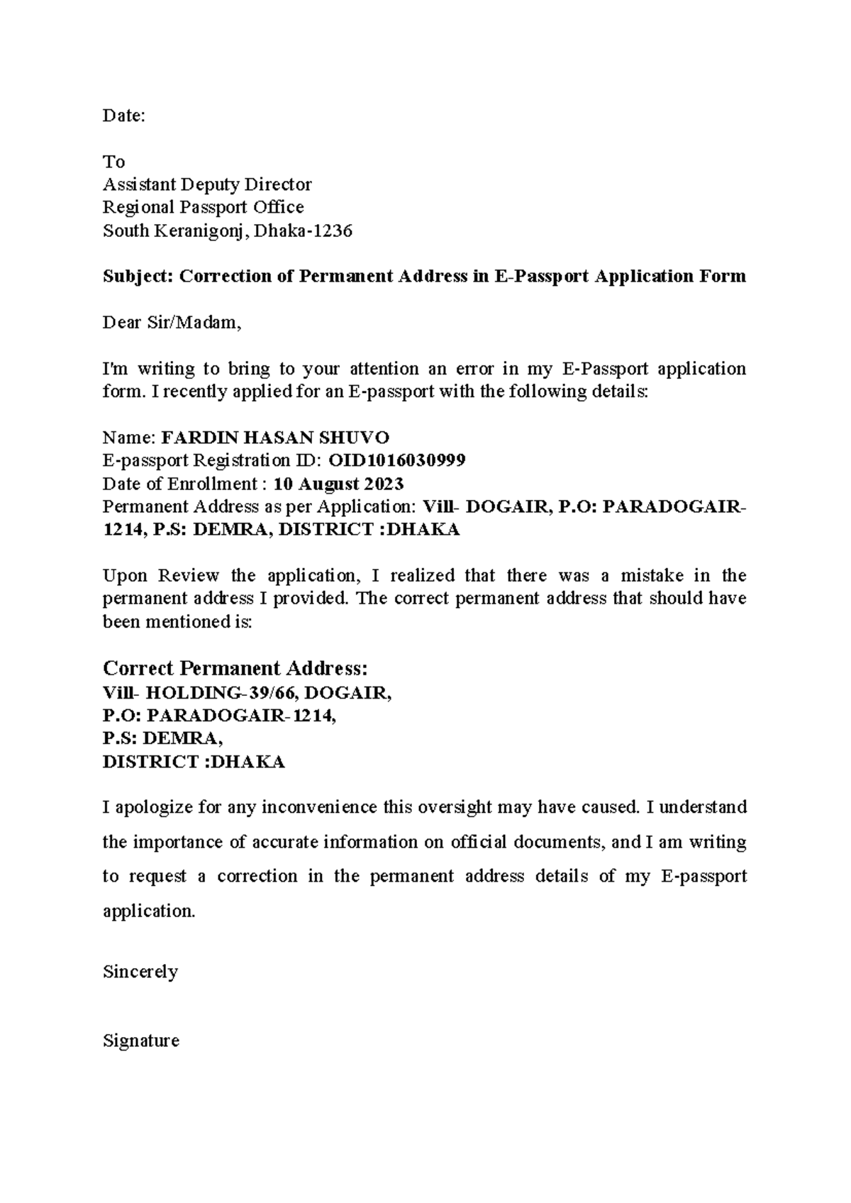 Application for Rework: E-Passport Address Correction Request - Studocu