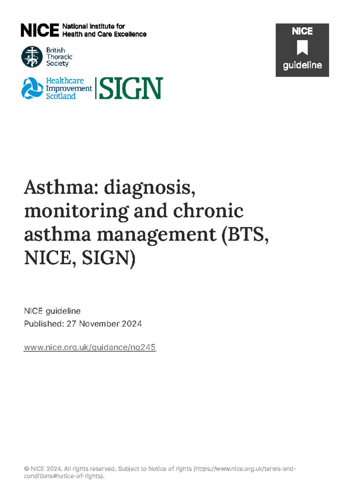 Asthma Management Guidelines: Diagnosis & Monitoring (NG245) - Studocu