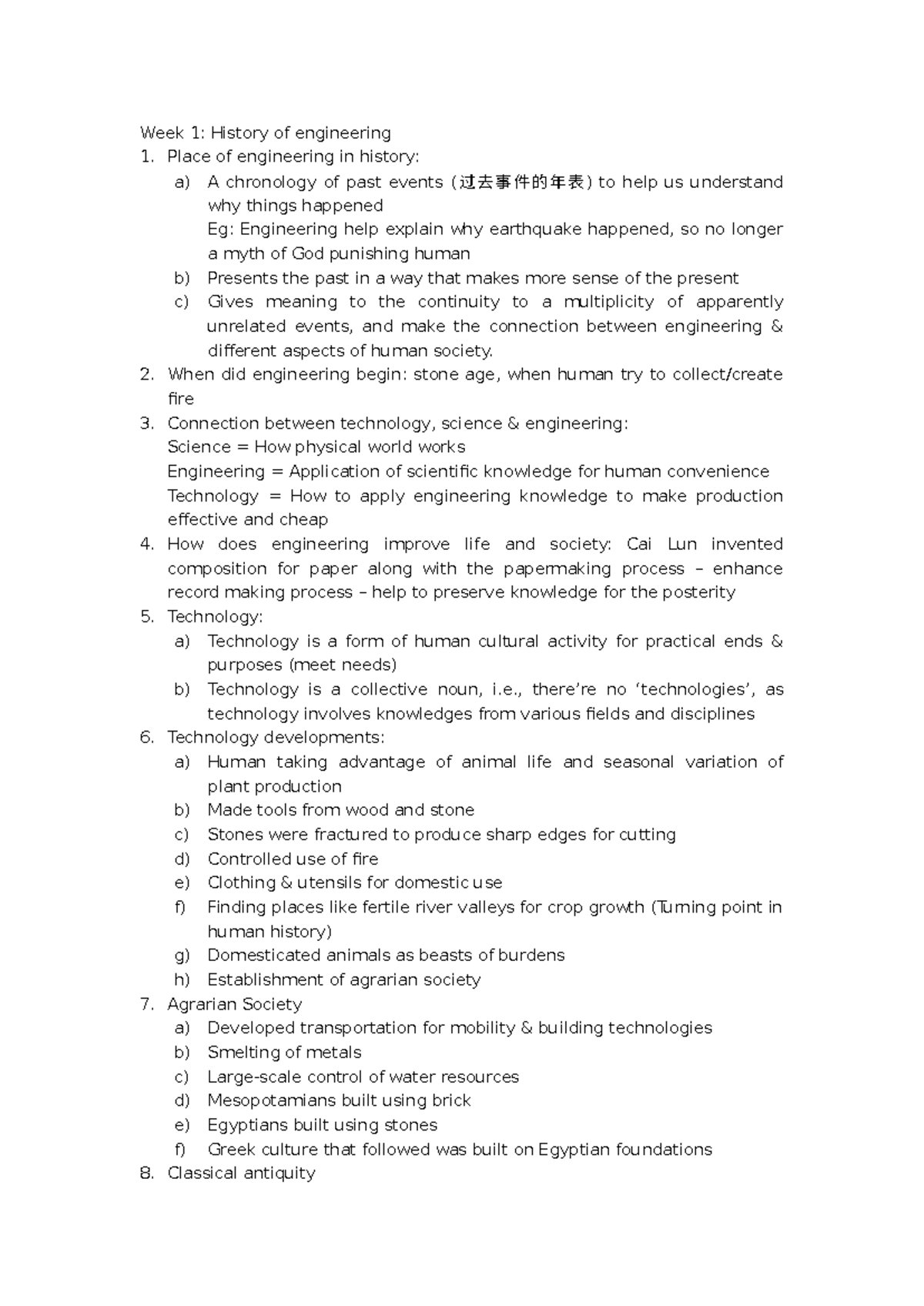 ENG 101: Week 1 Lecture Notes on the History of Engineering - Studocu