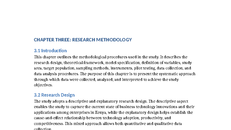 CHAPTER 3: RESEARCH METHODOLOGY ON BUSINESS TECH INNOVATION - Studocu