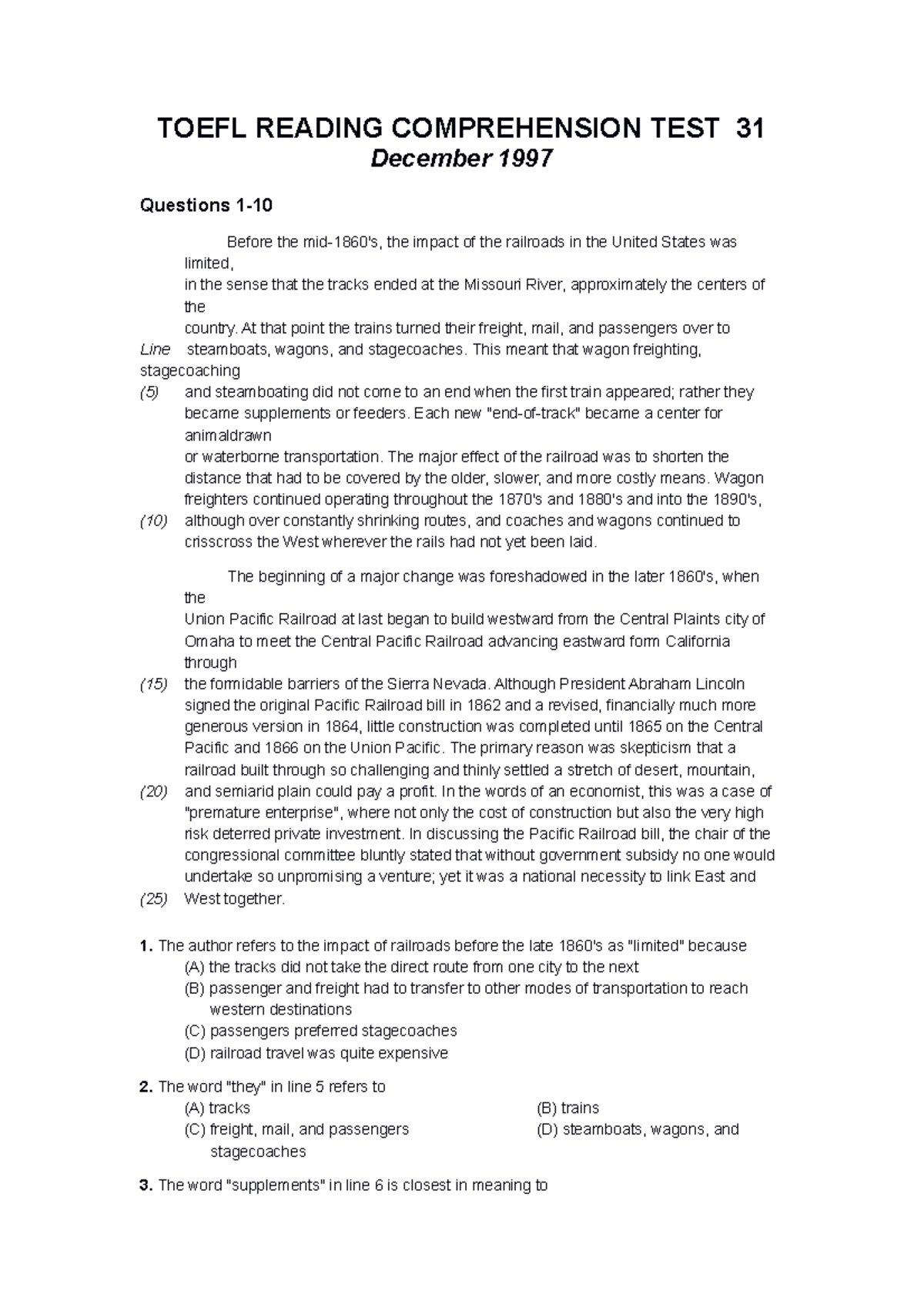 TOEFL Reading Comprehension Test 31 - Detailed Analysis and Questions - Document Preview