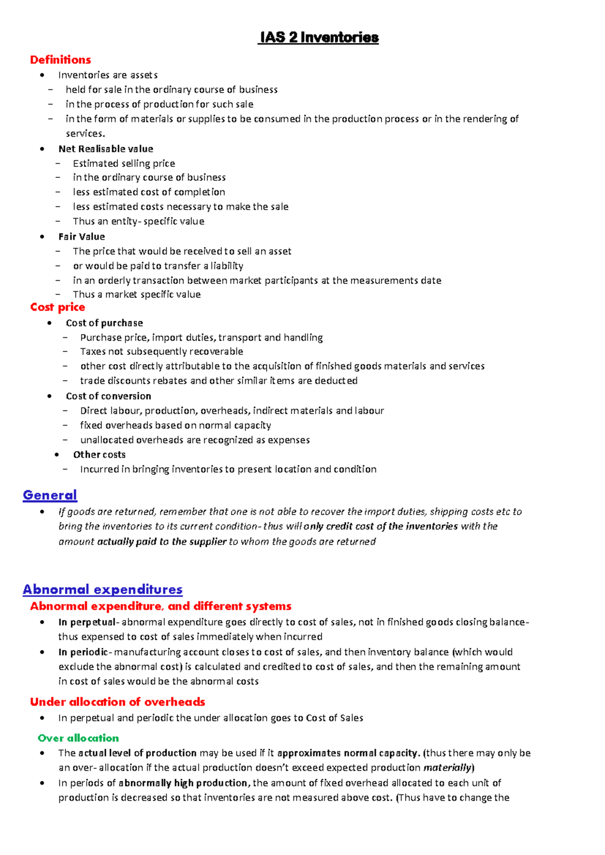 IAS 2 - Comprehensive Notes on Inventory Valuation and Costing - Studocu