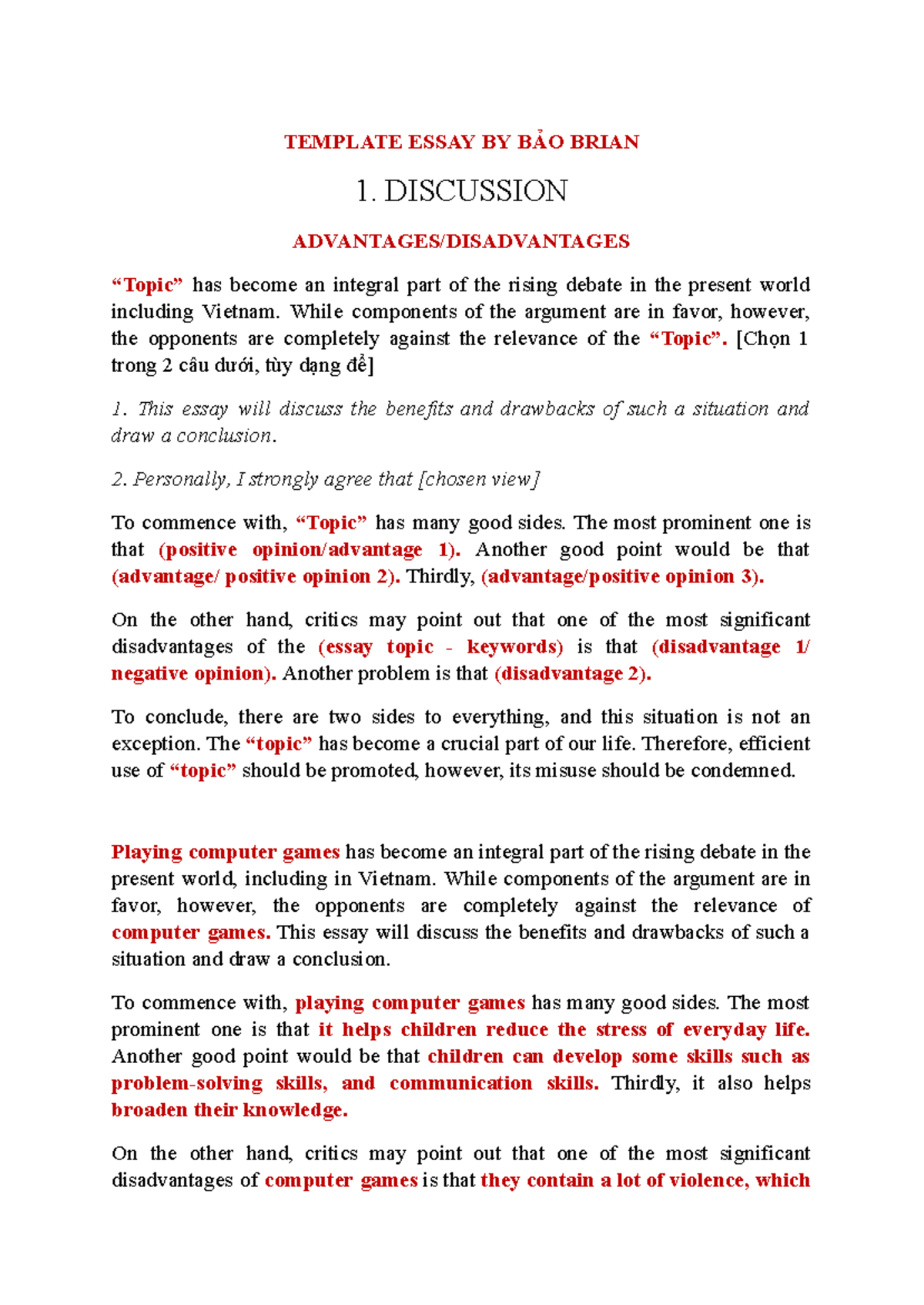 Template Essay by Bảo Brian: Discussion on Current Issues - Studocu