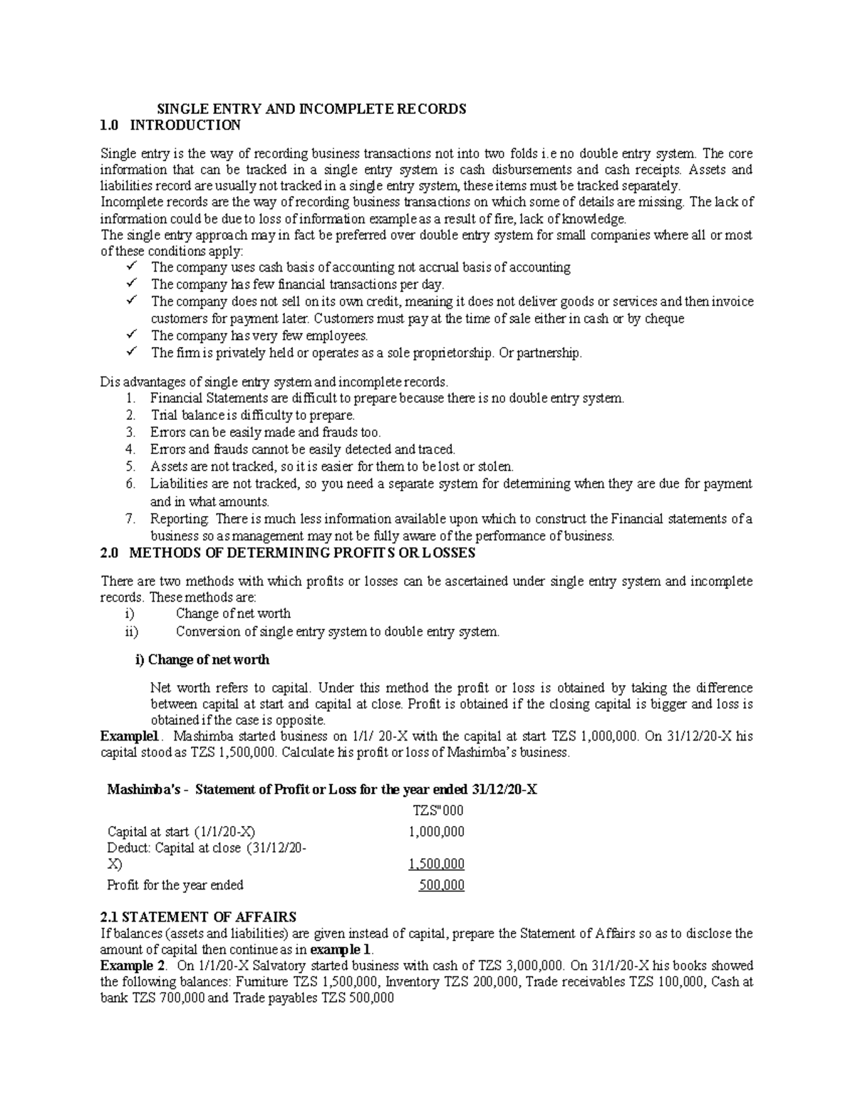DA2- Single Entry AND Incomplete - SINGLE ENTRY AND INCOMPLETE RECORDS ...