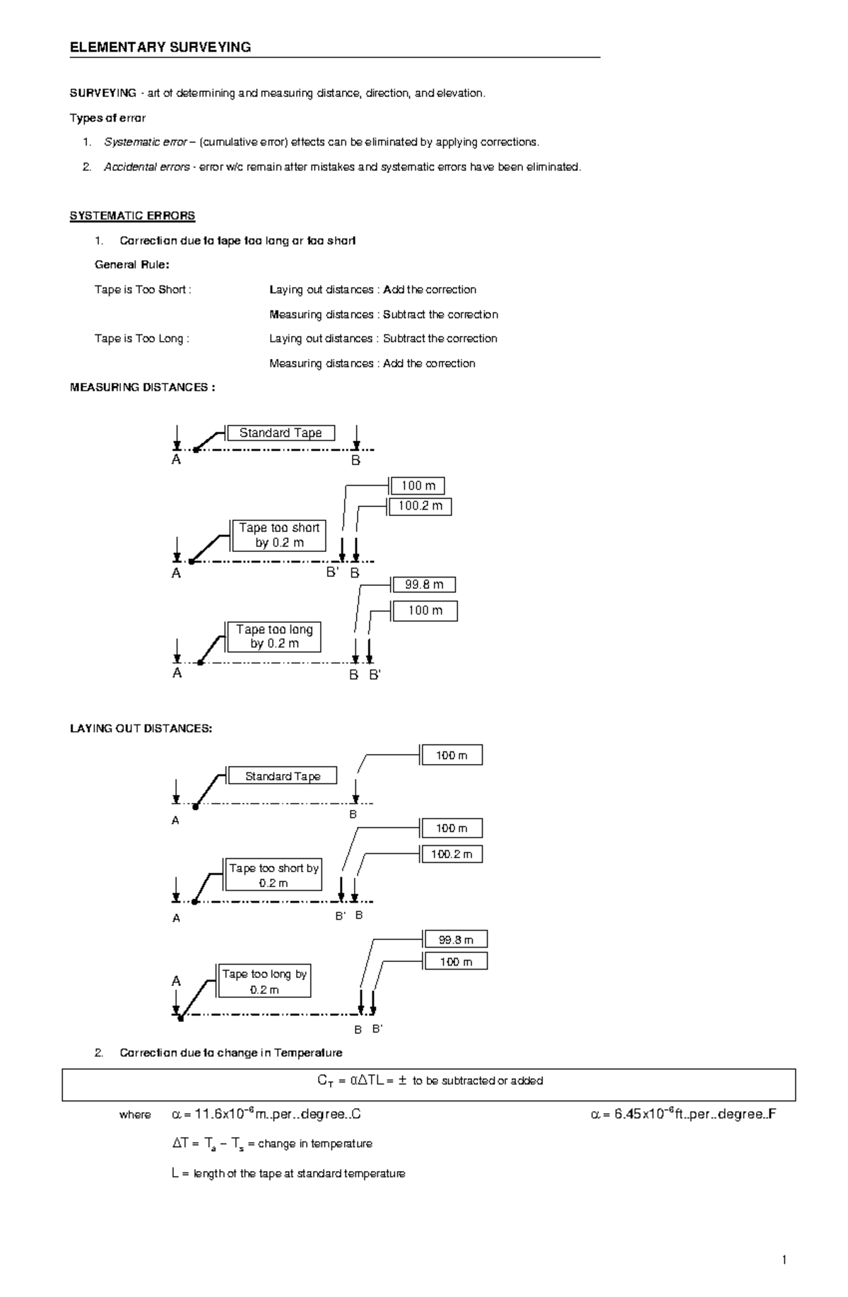 Surveying Errors and Corrections: Key Concepts and Calculations - Studocu