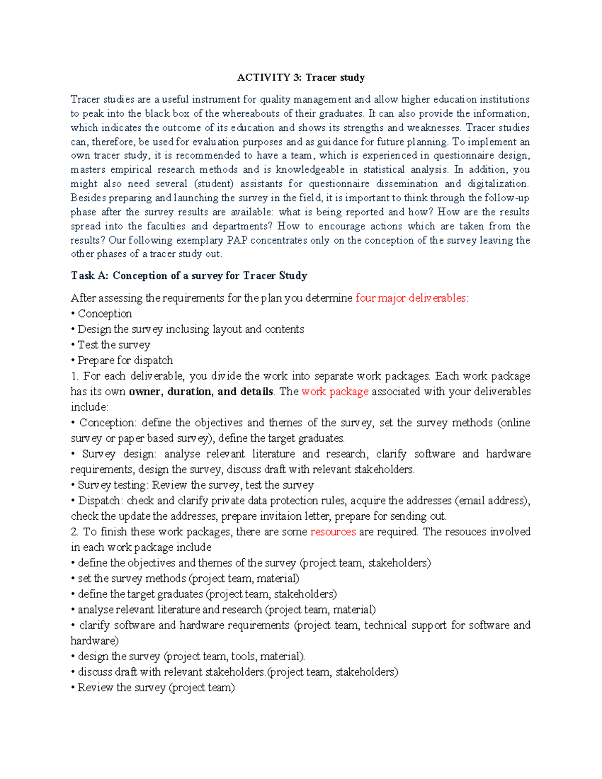 Case study for tracer study - ACTIVITY 3: Tracer study Tracer studies ...
