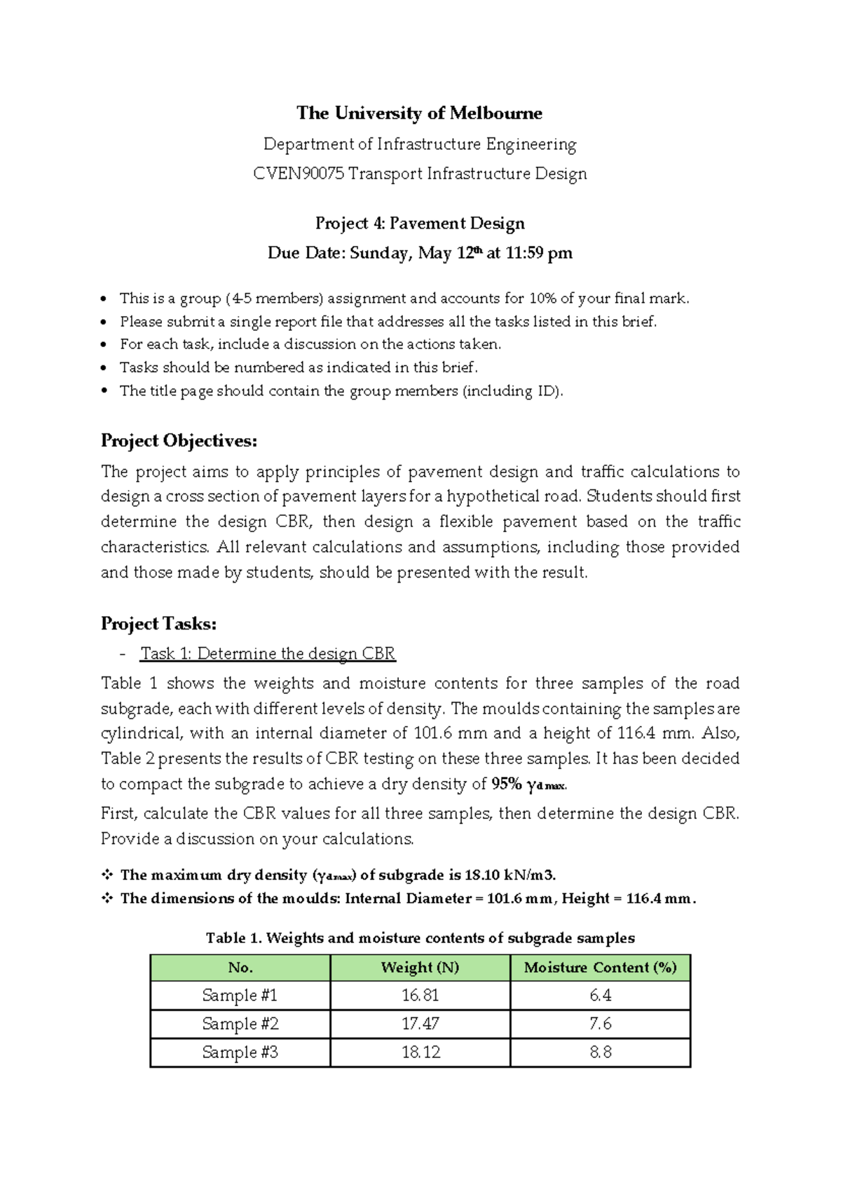 CVEN90075 Project 4: Pavement Design Report and Calculations - Studocu