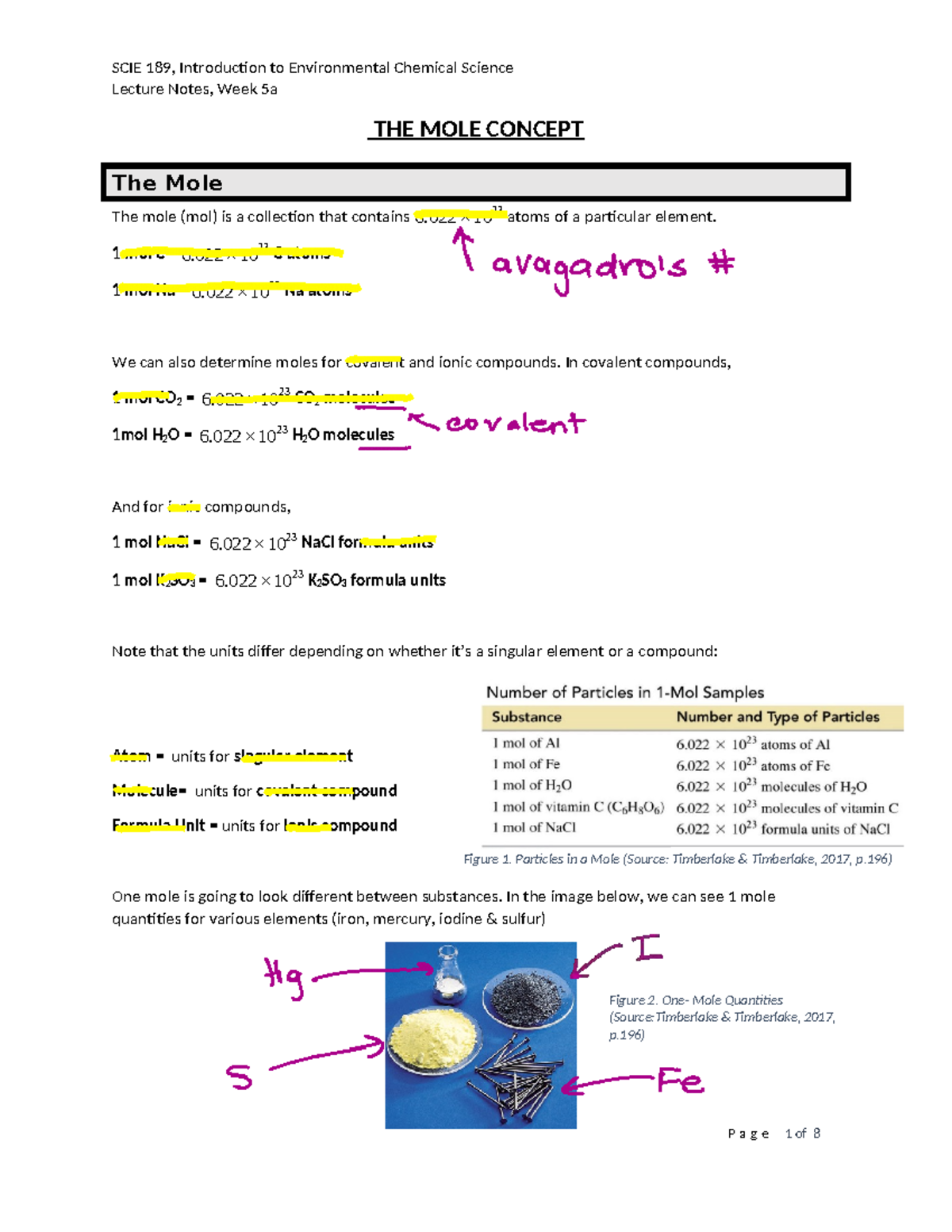 SCIE 189 Lecture Notes: The Mole Concept - Week 5a Solutions - Studocu