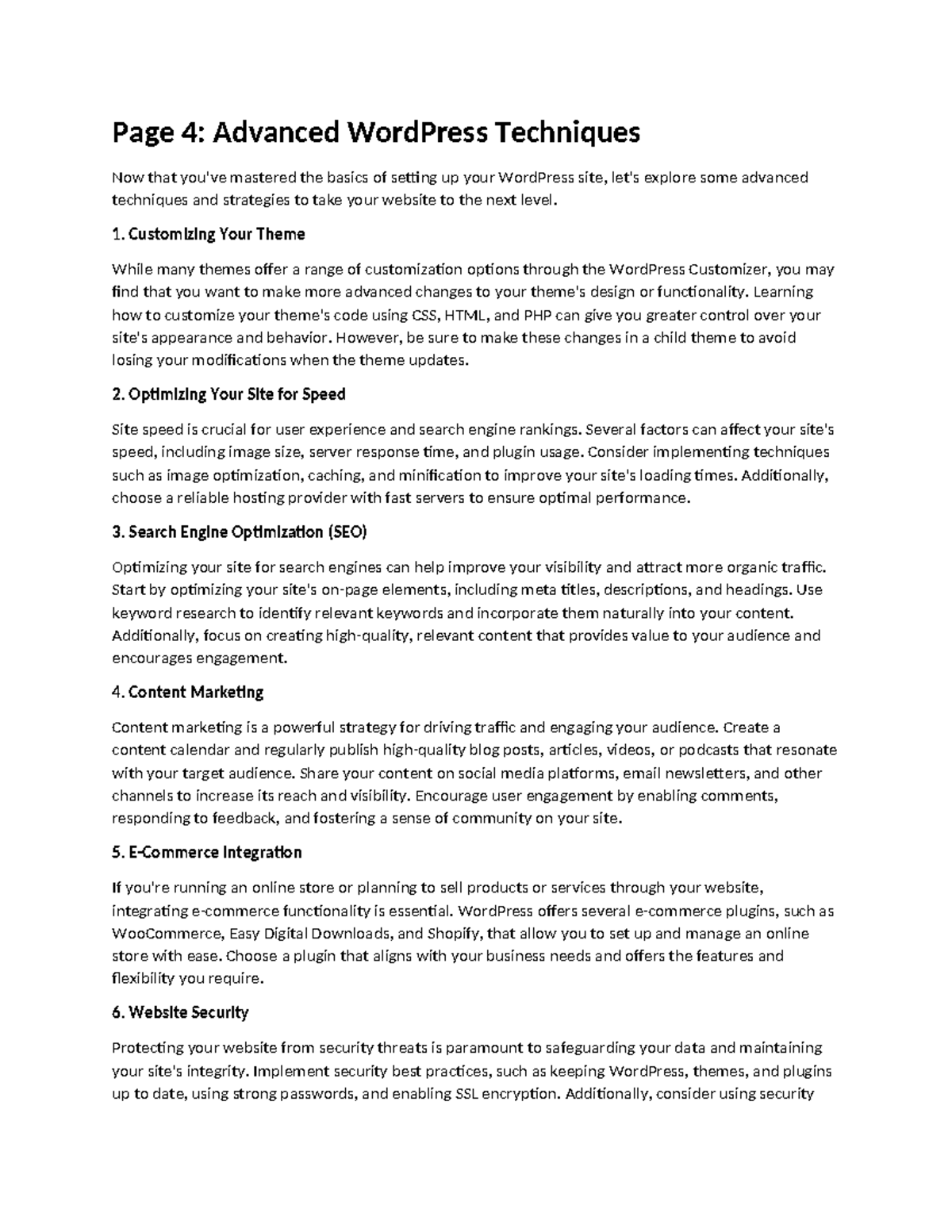 wordpress guide for website development 4th page - Page 4: Advanced ...