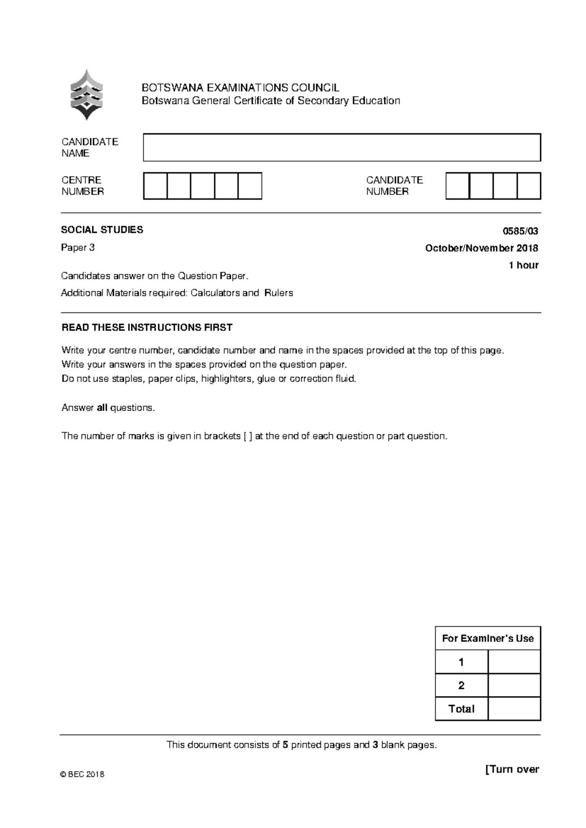 BEC Social Studies Revision Paper 2018: Learners with Disabilities ...
