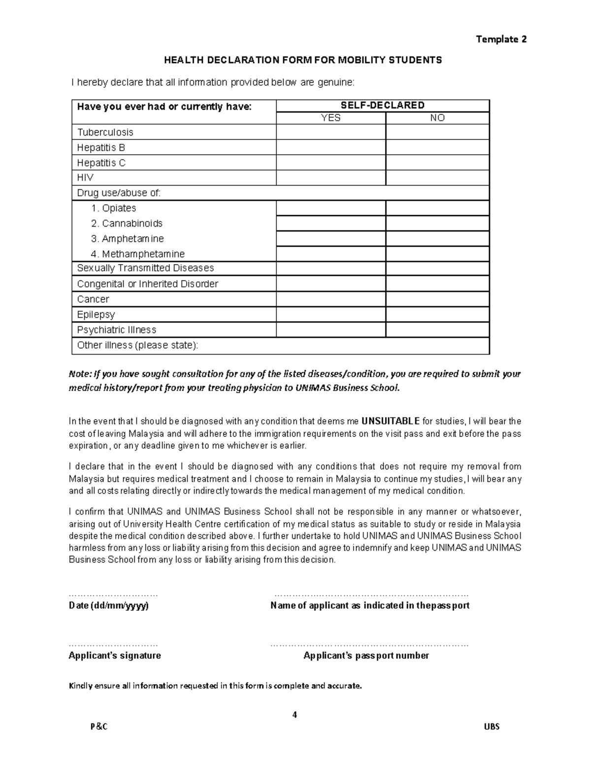 Health declare form - hjflahfhiowiofafhjahkjahfkjl fgafafasf - 4 P&C ...