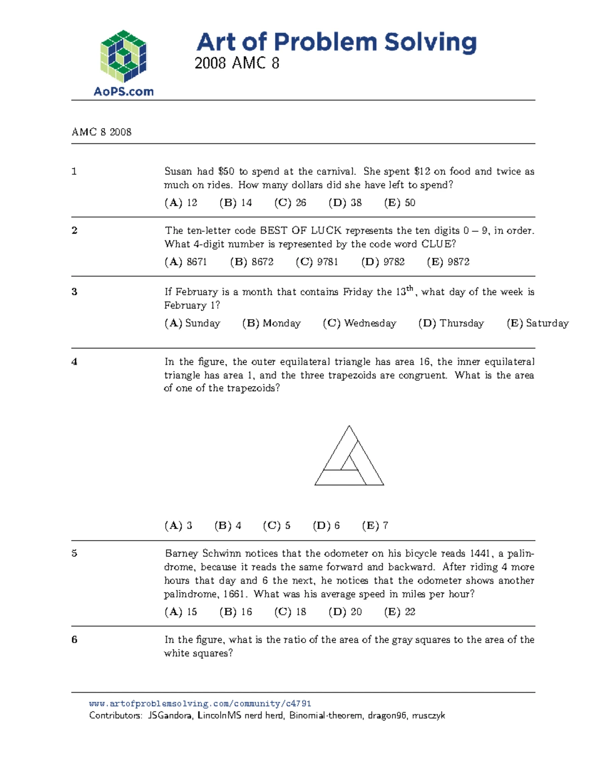 2000 AMC 8 Practice Problems and Solutions - Studocu